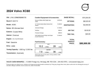 New 2024 Volvo XC60 Ultimate Dark Theme for sale in Winnipeg, MB