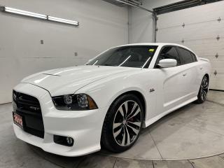 LOW KMS! LOADED 470HP 6.4L HEMI SRT8 W/ DRIVER CONFIDENCE GROUP! Premium sunroof, Nappa leather/suede sport seats, heated/cooled front seats w/ heated rear seats, heated steering, 8.4-inch touchscreen w/ navigation, blind spot monitor, rear cross-traffic alert, forward collision warning, backup camera w/ rear park sensors, remote start, 19-speaker premium audio system, 20-inch alloys, four-piston Brembo brake calipers, hood scoop, paddle shifters, SRT-badged sport steering wheel, SRT performance pages, heated/cooled cupholders, rain-sensing wipers, automatic headlights w/ auto highbeams, auto-dimming rearview & exterior mirrors, Bluetooth and Sirius XM!