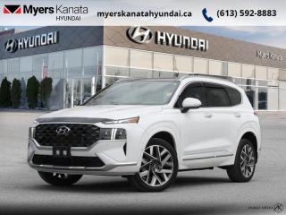 <b>Leather Seats,  Android Auto,  Apple CarPlay,  Lane Keep Assist,  Collision Warning!</b><br> <br>    For adventure, readiness, and outstanding style, this 2022 Santa Fe is an easy choice. This  2022 Hyundai Santa Fe is fresh on our lot in Kanata. <br> <br>Refinement wrapped in ruggedness, capability married to style, and adventure ready attitude paired to a comfortable drive. These things make this 2022 Santa Fe an amazing SUV. If you need a ready to go SUV that makes every errand an adventure and makes every adventure a journey, this 2022 Santa Fe was made for you.This  SUV has 35,870 kms. Its  quartz white in colour  . It has an automatic transmission and is powered by a  281HP 2.5L 4 Cylinder Engine. <br> <br> Our Santa Fes trim level is Ultimate Calligraphy AWD. Sporting an upgraded drivetrain for a more exciting driving experience, this luxurious and high tech Santa Fe Ultimate Calligraphy is a great choice for people that prefer the finer things in life. With a sunroof above your heated and cooled Nappa leather seats, every drive becomes a day spa. A heads up display, navigation, and 12 speaker premium audio system by Harman Kardon create a futuristic and helpful cockpit. A proximity power liftgate for hands free operation, a 360 degree aerial parking camera, and remote automatic parking make your busy days easier. This fun and family friendly SUV also comes with Android Auto, Apple CarPlay, and Bluetooth to keep you entertained. Helping you stay safe is an advanced driver assist suite including lane keep assist, collision avoidance assist, and distance pacing cruise. Additional features include a heated steering wheel, aluminum wheels, automatic LED lighting, and remote keyless entry. This vehicle has been upgraded with the following features: Leather Seats,  Android Auto,  Apple Carplay,  Lane Keep Assist,  Collision Warning,  Adaptive Cruise,  Heated Seats. <br> <br>To apply right now for financing use this link : <a href=https://www.myerskanatahyundai.com/finance/ target=_blank>https://www.myerskanatahyundai.com/finance/</a><br><br> <br/><br>Smart buyers buy at Myers where all cars come Myers Certified including a 1 year tire and road hazard warranty (some conditions apply, see dealer for full details.)<br> <br>This vehicle is located at Myers Kanata Hyundai 400-2500 Palladium Dr Kanata, Ontario.<br>*LIFETIME ENGINE TRANSMISSION WARRANTY NOT AVAILABLE ON VEHICLES WITH KMS EXCEEDING 140,000KM, VEHICLES 8 YEARS & OLDER, OR HIGHLINE BRAND VEHICLE(eg. BMW, INFINITI. CADILLAC, LEXUS...)<br> Come by and check out our fleet of 30+ used cars and trucks and 40+ new cars and trucks for sale in Kanata.  o~o