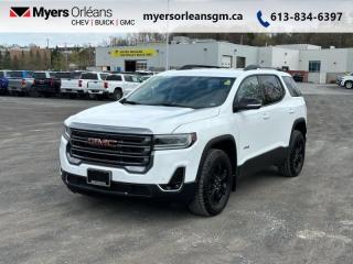 <b>Low Mileage, Navigation,  Lane Keep Assist,  Premium Audio,  Power Liftgate,  Aluminum Wheels!</b><br> <br>    This 2023 GMC Acadia checks all the boxes for a family-friendly SUV. This  2023 GMC Acadia is fresh on our lot in Orleans. <br> <br>Wherever the roads lead, go confidently in this 2023 GMC Acadia. This SUV offers versatile space and impressive functionality that are seamlessly blended with style, safety, and top notch technology. This Acadia makes a strong impression with its confident stance and bold styling from front to back and its details, big or small, make it a truly distinctive crossover vehicle. This low mileage  SUV has just 12,532 kms. Its  white in colour  . It has an automatic transmission and is powered by a  310HP 3.6L V6 Cylinder Engine. <br> <br> Our Acadias trim level is AT4. This rugged Acadia AT4 comes very well equipped with an Active Torque Control AWD system, lane keep assist with lane departure warning, signature LED lighting, 4G LTE with GMC Connected Access, an 8 inch color touchscreen infotainment system with navigation, wireless Apple CarPlay and Android Auto, an exclusive AT4 front grille and black chrome exterior trim. Additional features include a power liftgate, HD rear view camera, Teen Driver Technology, tri zone automatic climate control with rear seat controls, forward collision alert, exclusive gloss-black aluminum wheels, front and rear park assist, remote engine start, SiriusXM plus much more. This vehicle has been upgraded with the following features: Navigation,  Lane Keep Assist,  Premium Audio,  Power Liftgate,  Aluminum Wheels,  Remote Start,  Android Auto. <br> <br>To apply right now for financing use this link : <a href=https://www.myersorleansgm.ca/FinancePreQualForm target=_blank>https://www.myersorleansgm.ca/FinancePreQualForm</a><br><br> <br/><br> Buy this vehicle now for the lowest bi-weekly payment of <b>$316.25</b> with $0 down for 96 months @ 9.99% APR O.A.C. ( Plus applicable taxes -  Plus applicable fees   ).  See dealer for details. <br> <br>*MYERS LIFETIME ENGINE AND TRANSMISSION COVERAGE CERTIFICATE NOT AVAILABLE ON VEHICLES WITH KMS EXCEEDING 140,000KM, VEHICLES 8 YEARS & OLDER, OR HIGHLINE BRAND VEHICLE(eg. BMW, INFINITI. CADILLAC, LEXUS...)<br> Come by and check out our fleet of 30+ used cars and trucks and 180+ new cars and trucks for sale in Orleans.  o~o
