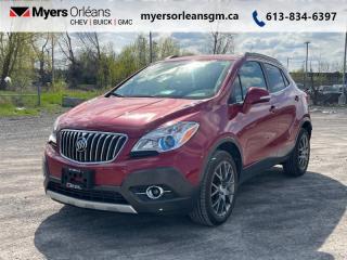 <b>Remote Engine Start,  Rear View Camera,  Bluetooth,  Power Seat,  SiriusXM!</b><br> <br>    For a premium compact SUV that wont break the bank, the Buick Encore is an excellent value. This  2016 Buick Encore is fresh on our lot in Orleans. <br> <br>Thanks to its quiet cabin, user-friendly technology features, and truly compact size, the 2016 Buick Encore is definitely worth a look. Inside, the distinctive styling carries over to a flowing instrument panel that wraps naturally into the door panels. A prominent central instrument panel houses the seven-inch, high-resolution, full-color display for the standard IntelliLink voice-activated infotainment system. This  SUV has 92,176 kms. Its  red in colour  . It has an automatic transmission and is powered by a  153HP 1.4L 4 Cylinder Engine.  It may have some remaining factory warranty, please check with dealer for details. <br> <br> Our Encores trim level is Sport Touring. The Sport Touring Encore is a step above the base model and includes some excellent upgrades! These upgrades include a remote vehicle starter, side blind zone and cross traffic alerts with a built in rear view camera, dual zone climate control air conditioning, front fog lamps, and stylish 18 inch aluminum wheels. It comes with the Buick IntelliLink infotainment system with a 7-inch color touchscreen, Bluetooth, a USB port, and OnStar, cloth seats with leatherette accents, a leather-wrapped steering wheel with audio and cruise control, a mounted luggage rack, and more. This vehicle has been upgraded with the following features: Remote Engine Start,  Rear View Camera,  Bluetooth,  Power Seat,  Siriusxm. <br> <br>To apply right now for financing use this link : <a href=https://www.myersorleansgm.ca/FinancePreQualForm target=_blank>https://www.myersorleansgm.ca/FinancePreQualForm</a><br><br> <br/><br> Buy this vehicle now for the lowest bi-weekly payment of <b>$157.60</b> with $0 down for 60 months @ 10.99% APR O.A.C. ( Plus applicable taxes -  Plus applicable fees   ).  See dealer for details. <br> <br>*MYERS LIFETIME ENGINE AND TRANSMISSION COVERAGE CERTIFICATE NOT AVAILABLE ON VEHICLES WITH KMS EXCEEDING 140,000KM, VEHICLES 8 YEARS & OLDER, OR HIGHLINE BRAND VEHICLE(eg. BMW, INFINITI. CADILLAC, LEXUS...)<br> Come by and check out our fleet of 30+ used cars and trucks and 170+ new cars and trucks for sale in Orleans.  o~o