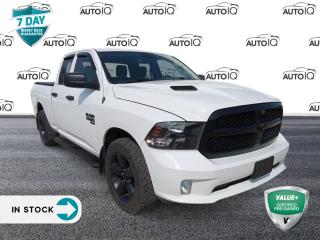 Bright White Clearcoat 2019 Ram 1500 Classic ST 4D Quad Cab Pentastar 3.6L V6 VVT 8-Speed Automatic 4WD 1-Year SiriusXM Subscription, 1-Yr SiriusXM Guardian Subscription, 7 Colour In-Cluster Display, 8.4 Touchscreen, A/C w/Dual Zone Auto Temperature Control, Apple CarPlay Capable, Black 4x4 Badge, Black Exterior Badging, Black Exterior Mirrors, Black Headlamp Bezels, Black RAM Tailgate Badge, Black Seats, Body Colour Grille, Body Colour Rear Bumper w/Step Pads, Body-Colour Front Fascia, Carpet Floor Covering, <br><br>Electronics Convenience Group, Fog Lamps, For SiriusXM Info Call 888-539-7474, Front Floor Mats, Gloss Black Grille, Google Android Auto, GPS Antenna Input, Hands-Free Comm w/Bluetooth, Heated Exterior Mirrors, Humidity Sensor, Media Hub w/2 USB & Aux Input Jack, Night Edition, Overhead Console, Power Heated Manual Folding Mirrors, Quick Order Package 22J Express, Radio: Uconnect 4C w/8.4 Display, Ram 1500 Express Group, Rear Floor Mats, Remote Keyless Entry, Semi-Gloss Black Wheel Centre Hub, SiriusXM Satellite Radio, Sport Performance Hood, Temperature & Compass Gauge, USB Mobile Projection, Wheel & Sound Group, Wheels: 20 x 8 Semi-Gloss Black Aluminum.<p> </p>

<h4>VALUE+ CERTIFIED PRE-OWNED VEHICLE</h4>

<p>36-point Provincial Safety Inspection<br />
172-point inspection combined mechanical, aesthetic, functional inspection including a vehicle report card<br />
Warranty: 30 Days or 1500 KMS on mechanical safety-related items and extended plans are available<br />
Complimentary CARFAX Vehicle History Report<br />
2X Provincial safety standard for tire tread depth<br />
2X Provincial safety standard for brake pad thickness<br />
7 Day Money Back Guarantee*<br />
Market Value Report provided<br />
Complimentary 3 months SIRIUS XM satellite radio subscription on equipped vehicles<br />
Complimentary wash and vacuum<br />
Vehicle scanned for open recall notifications from manufacturer</p>

<p>SPECIAL NOTE: This vehicle is reserved for AutoIQs retail customers only. Please, No dealer calls. Errors & omissions excepted.</p>

<p>*As-traded, specialty or high-performance vehicles are excluded from the 7-Day Money Back Guarantee Program (including, but not limited to Ford Shelby, Ford mustang GT, Ford Raptor, Chevrolet Corvette, Camaro 2SS, Camaro ZL1, V-Series Cadillac, Dodge/Jeep SRT, Hyundai N Line, all electric models)</p>

<p>INSGMT</p>
