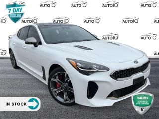 Recent Arrival!<br><br><br>Remote Start, New Tires, New Brakes, 15 Speakers, Adaptive suspension, Alloy wheels, Apple CarPlay & Android Auto, Four wheel independent suspension, Front Bucket Seats, Fully automatic headlights, Garage door transmitter: HomeLink<br><br>harman/kardon® Speakers, Heads-Up Display, Heated & Air-Cooled Front Bucket Seats, Heated front seats, Heated rear seats, Nappa Leather Seat Trim<br><br>Power driver seat, Power Liftgate, Power moonroof, Power steering, Power windows, Radio: AM/FM/MP3/SiriusXM Satellite, Rain sensing wipers, Rear Parking Sensors, Remote keyless entry, Security system.<br><br>White 2019 Kia Stinger GT 4D Sedan 3.3L V6 DGI 8-Speed Automatic AWD<br><br><br>Reviews:<br>  * Owners rave about the potent and refined V6 engine, smooth driveline, unique looks, and strong overall value. For the money, the Stinger delivers strongly on the performance, style, quality, and tech fronts. Source: autoTRADER.ca<p> </p>

<h4>VALUE+ CERTIFIED PRE-OWNED VEHICLE</h4>

<p>36-point Provincial Safety Inspection<br />
172-point inspection combined mechanical, aesthetic, functional inspection including a vehicle report card<br />
Warranty: 30 Days or 1500 KMS on mechanical safety-related items and extended plans are available<br />
Complimentary CARFAX Vehicle History Report<br />
2X Provincial safety standard for tire tread depth<br />
2X Provincial safety standard for brake pad thickness<br />
7 Day Money Back Guarantee*<br />
Market Value Report provided<br />
Complimentary 3 months SIRIUS XM satellite radio subscription on equipped vehicles<br />
Complimentary wash and vacuum<br />
Vehicle scanned for open recall notifications from manufacturer</p>

<p>SPECIAL NOTE: This vehicle is reserved for AutoIQs retail customers only. Please, No dealer calls. Errors & omissions excepted.</p>

<p>*As-traded, specialty or high-performance vehicles are excluded from the 7-Day Money Back Guarantee Program (including, but not limited to Ford Shelby, Ford mustang GT, Ford Raptor, Chevrolet Corvette, Camaro 2SS, Camaro ZL1, V-Series Cadillac, Dodge/Jeep SRT, Hyundai N Line, all electric models)</p>

<p>INSGMT</p>