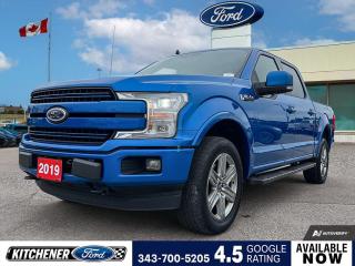 Velocity Blue Metallic 2019 Ford F-150 Lariat 4D SuperCrew 2.7L V6 EcoBoost 10-Speed Automatic 4WD 4WD, 4.2 LCD Productivity Screen in Instrument Cluster, 4-Wheel Disc Brakes, 6 Magnetic Running Boards, 7 Speakers, ABS brakes, Active Park Assist, Adaptive Cruise Control, Adjustable pedals, Air Conditioning, Alloy wheels, AM/FM radio: SiriusXM, AppLink/Apple CarPlay and Android Auto, Auto High-beam Headlights, Auto-dimming door mirrors, Auto-dimming Rear-View mirror, Automatic temperature control, BLIS Blind Spot Information System, Block heater, Body-Colour 2-Bar Style Grille, Body-Colour Door Handles w/Body-Colour Bezel, Body-Colour Front & Rear Bumpers, Box Side Decal, Brake assist, Class IV Trailer Hitch Receiver, Compass, Delay-off headlights, Driver door bin, Driver vanity mirror, Dual front impact airbags, Dual front side impact airbags, Electronic Locking w/3.55 Axle Ratio, Electronic Stability Control, Emergency communication system: SYNC 3 911 Assist, Equipment Group 502A Luxury, Exterior Parking Camera Rear, Front anti-roll bar, Front Bucket Seats, Front dual zone A/C, Front fog lights, Front reading lights, Front wheel independent suspension, Fully automatic headlights, GVWR: 2,993 kg (6,600 lb) Payload Package, Heated door mirrors, Heated front seats, Heated Rear Seats, Heated Steering Wheel, High Intensity LED Security Approach Lamps, Illuminated entry, Lane Keeping System w/Alert & Assist, Lariat Sport Appearance Package, Leather-Trimmed Bucket Seats, Low tire pressure warning, Manual Folding Power Glass Sideview Heated Mirrors, Memory seat, Occupant sensing airbag, Outside temperature display, Overhead airbag, Overhead console, Panic alarm, Passenger door bin, Passenger vanity mirror, Pedal memory, Power door mirrors, Power driver seat, Power passenger seat, Power steering, Power Tilt/Telescoping Steering Column w/Memory, Power windows, Pro Trailer Backup Assist, Quad Beam LED Headlamps & LED Taillamps/Fog Lamps, Radio data system, Radio: AM/FM SiriusXM Satellite, Radio: B&O Sound System by Bang & Olufsen, Rain-Sensing Wipers, Rear Parking Sensors, Rear reading lights, Rear step bumper, Rear window defroster, Remote keyless entry, Security system, Single-Tip Chrome Exhaust, Speed control, Speed-sensing steering, Split folding rear seat, Steering wheel mounted audio controls, SYNC 3, Tachometer, Technology Package, Telescoping steering wheel, Tilt steering wheel, Traction control, Trailer Tow Package, Trip computer, Turn signal indicator mirrors, Twin Panel Moonroof, Universal Garage Door Opener, Ventilated front seats, Voice-Activated Navigation, Voltmeter, Wheels: 20 6-Spoke Premium Painted Aluminum, Windshield Wiper De-Icer.


Reviews:
  * Many owners say the F-150s wide selection of handy and high-tech features plays a major role in its appeal, with the advanced parking and trailer maneuvering systems being common favourites. A commanding driving position, very spacious cabin, and relatively easy-to-use control layouts round out the package. Performance typically rates highly as well, especially from the EcoBoost engines. Source: autoTRADER.ca
