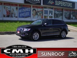 <b>GREAT VALUE !! QUATTRO !! BLUETOOTH, STEERING WHEEL AUDIO CONTROLS, CRUISE CONTROL, PANORAMIC SUNROOF, LEATHER, POWER SEATS W/ DRIVER MEMORY, HEATED FRONT SEATS, DUAL CLIMATE CONTROL, POWER LIFTGATE, BUTTON START, RAIN SENSING WIPERS, 18-INCH ALLOY WHEELS</b><br>      This  2016 Audi Q5 is for sale today. <br> <br>This Q5 tells the story of Audi and their dedication to excellent design. Every line, every angle, and every curve in the road tells you what you want to hear. The cabin becomes your new sanctuary at first sight. Even the headlights offer a look back into the window of your soul. For a vehicle that does more than move you, check out this Audi Q5.This  SUV has 122,020 kms. Its  black in colour  . It has an automatic transmission and is powered by a  220HP 2.0L 4 Cylinder Engine. <br> <br> Our Q5s trim level is 2.0T quattro Progressiv. This Progressiv trim adds a sunroof, memory seats, navigation, and media storage. This family friendly Q5 offers fun and comfort with heated seats, a power liftgate, remote keyless entry, climate control, and parking sensors. Steering wheel audio controls help you stay focused on the road while using the MP3/CD player, Bluetooth, and SiriusXM. This vehicle has been upgraded with the following features: Steering Wheel Controls, Power Liftgate, Leather Seats, Heated Front Seats, Dual Power Seats, Memory Seat, Keyless Start. <br> <br>To apply right now for financing use this link : <a href=https://www.cmhniagara.com/financing/ target=_blank>https://www.cmhniagara.com/financing/</a><br><br> <br/><br>Trade-ins are welcome! Financing available OAC ! Price INCLUDES a valid safety certificate! Price INCLUDES a 60-day limited warranty on all vehicles except classic or vintage cars. CMH is a Full Disclosure dealer with no hidden fees. We are a family-owned and operated business for over 30 years! o~o