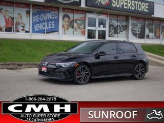 <b>LOTS OF EYEBALL !! NAVIGATION, REAR CAMERA, ADAPTIVE CRUISE CONTROL, COLLISION SENSORS, LANE KEEPING, BLIND SPOT, APPLE CARPLAY, ANDROID AUTO, SUNROOF, PREMIUM CLOTH SEATS, POWER DRIVER SEAT, HEATED SEATS, HEATED STEERING WHEEL, 19-INCH ALLOY WHEELS<br></b><br>      This  2022 Volkswagen Golf GTI is for sale today. <br> <br>The legendary Volkswagen GTI returns for the 2022 model year, with refined levels of comfort and practicality, while delivering an even more thrilling driving experience, thanks to extensive re-engineering and sophisticated technology. The heavily refreshed front fascia features aggressively restyled headlights with a reworked front bumper for improved performance and aerodynamics. Panels and surfaces are built and trimmed with high-quality materials, with a full suite of innovative safety and infotainment technology. This  hatchback has 31,000 kms. Its  black in colour  and is major accident free based on the <a href=https://vhr.carfax.ca/?id=rj2memDiCTt32ceWbp9GF0PzM/xHmmUs target=_blank>CARFAX Report</a> . It has an automatic transmission and is powered by a  241HP 2.0L 4 Cylinder Engine. <br> <br> Our Golf GTIs trim level is Performance. Sitting atop the GTI range, this Performance trim comes fully decked with plush heated and ventilated leather seats with power and memory functions, a premium audio system, a crisp heads-up display unit, a fully digital 10.25 inch instrument cluster, and a vivid 8 inch infotainment screen bundled with satellite navigation, Apple CarPlay, Android Auto, and SiriusXM. Additional features include LED lights with high beam assist, parking assist, blind-spot detection, adaptive cruise control, tri-zone climate control, and wireless charging, among others. This vehicle has been upgraded with the following features: Navigation, Back Up Camera, Back Up Sensors, Blind Spot Sensor, Laser Cruise, Forward Crash Sensor, Lane Departure Warning. <br> <br>To apply right now for financing use this link : <a href=https://www.cmhniagara.com/financing/ target=_blank>https://www.cmhniagara.com/financing/</a><br><br> <br/><br>Trade-ins are welcome! Financing available OAC ! Price INCLUDES a valid safety certificate! Price INCLUDES a 60-day limited warranty on all vehicles except classic or vintage cars. CMH is a Full Disclosure dealer with no hidden fees. We are a family-owned and operated business for over 30 years! o~o