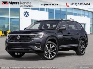 <b>Leather Seats!</b><br> <br> <br> <br>  This 2024 Volkswagen Atlas features bold styling and immense interior space, with best-in-class third-row legroom. <br> <br>This 2024 Volkswagen Atlas is a premium family hauler that offers voluminous space for occupants and cargo, comfort, sophisticated safety and driver-assist technology. The exterior sports a bold design, with an imposing front grille, coherent body lines, and a muscular stance. On the inside, trim pieces are crafted with premium materials and carefully put together to ensure rugged build quality, with straightforward control layouts, ergonomic seats, and an abundance of storage space. With a bevy of standard safety technology that inspires confidence, this 2024 Volkswagen Atlas is an excellent option for a versatile and capable family SUV.<br> <br> This deep black pearl SUV  has an automatic transmission and is powered by a  2.0L I4 16V GDI DOHC Turbo engine.<br> <br> Our Atlass trim level is Execline 2.0 TSI. This range topping Exceline trim rewards you with awesome standard features such as a 360-camera system, a panoramic sunroof, harman/kardon premium audio, integrated navigation, and leather seating upholstery. Also standard include a power liftgate for rear cargo access, heated and ventilated front seats, a heated steering wheel, remote engine start, adaptive cruise control, and a 12-inch infotainment system with Car-Net mobile hotspot internet access, Apple CarPlay and Android Auto. Safety features also include blind spot detection, lane keeping assist with lane departure warning, front and rear collision mitigation, park distance control, and autonomous emergency braking. This vehicle has been upgraded with the following features: Leather Seats. <br><br> <br>To apply right now for financing use this link : <a href=https://www.myersvw.ca/en/form/new/financing-request-step-1/44 target=_blank>https://www.myersvw.ca/en/form/new/financing-request-step-1/44</a><br><br> <br/>    5.99% financing for 84 months. <br> Buy this vehicle now for the lowest bi-weekly payment of <b>$490.97</b> with $0 down for 84 months @ 5.99% APR O.A.C. ( taxes included, $1071 (OMVIC fee, Air and Tire Tax, Wheel Locks, Admin fee, Security and Etching) is included in the purchase price.    ).  Incentives expire 2024-05-31.  See dealer for details. <br> <br> <br>LEASING:<br><br>Estimated Lease Payment: $388 bi-weekly <br>Payment based on 5.49% lease financing for 60 months with $0 down payment on approved credit. Total obligation $50,561. Mileage allowance of 16,000 KM/year. Offer expires 2024-05-31.<br><br><br>Call one of our experienced Sales Representatives today and book your very own test drive! Why buy from us? Move with the Myers Automotive Group since 1942! We take all trade-ins - Appraisers on site!<br> Come by and check out our fleet of 40+ used cars and trucks and 120+ new cars and trucks for sale in Kanata.  o~o