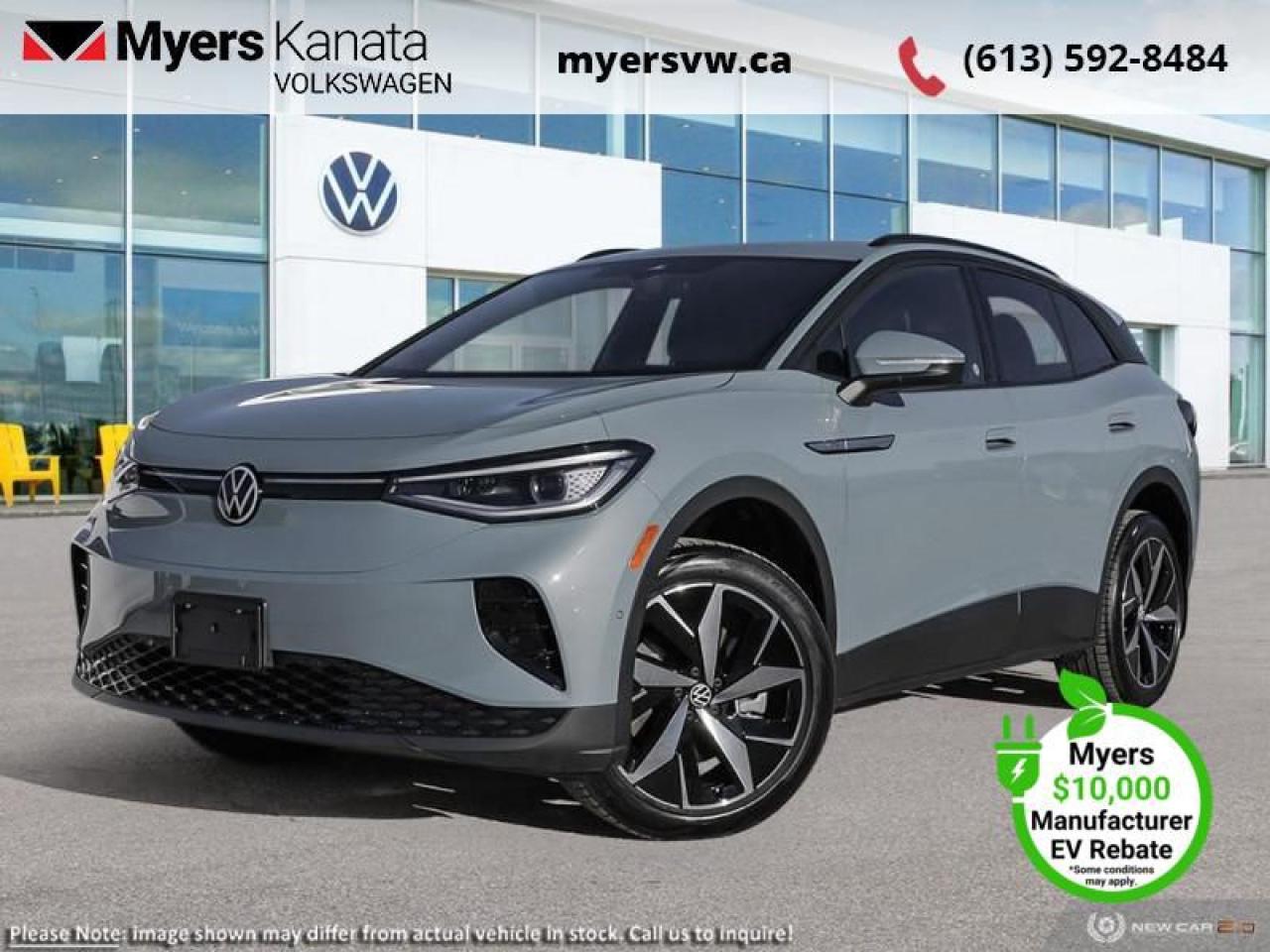 <b>Heated Seats,  Park Assist,  Heated Steering Wheel!</b><br> <br> <br> <br>  This 2024 Volkswagen ID.4 is a cleverly-engineered EV that balances exciting performance with class-leading driving range. <br> <br>Featuring a minimalist but stylish and clean exterior design, this 2024 ID.4 offers a contemporary design with a host of cutting-edge technology systems. The cabin is uncluttered and intuitive, with ergonomic seats, high quality trim pieces and an abundance of space for passenger comfort, and cargo. With impressive electric driving range, rapid charging times, and a suite of intelligent driver assistance packages, this 2024 Volkswagen ID.4 truly is an electric crossover for the masses.<br> <br> This arctic blue SUV  has an automatic transmission and is powered by a  Electric engine.<br> <br> Our ID.4s trim level is Pro AWD. Standard features on this VW ID.4 Pro AWD include dual motors with extended driving range and fast charging, class II tow equipment with a trailer wiring harness, heated front seats and a heated steering wheel, wireless charging for mobile devices, adaptive cruise control, dual-zone climate control, and a 12.9-inch infotainment screen with inbuilt navigation, Apple CarPlay, Android Auto and SiriusXM. Additional features include blind spot detection, lane keeping assist with lane departure warning, parking assist, front and rear mitigation, and even more. This vehicle has been upgraded with the following features: Heated Seats,  Park Assist,  Heated Steering Wheel. <br><br> <br>To apply right now for financing use this link : <a href=https://www.myersvw.ca/en/form/new/financing-request-step-1/44 target=_blank>https://www.myersvw.ca/en/form/new/financing-request-step-1/44</a><br><br> <br/> Total  cash rebate of $10000 is reflected in the price.  Includes $10,000 Manufacturer-To-Dealer Incentive Discount. 0% financing for 60 months. 2.99% financing for 84 months. <br> Buy this vehicle now for the lowest bi-weekly payment of <b>$378.53</b> with $0 down for 84 months @ 2.99% APR O.A.C. ( taxes included, $1071 (OMVIC fee, Air and Tire Tax, Wheel Locks, Admin fee, Security and Etching) is included in the purchase price.    ).  Incentives expire 2025-01-31.  See dealer for details. <br> <br> <br>LEASING:<br><br>Estimated Lease Payment: $454 bi-weekly <br>Payment based on 7.69% lease financing for 60 months with $0 down payment on approved credit. Total obligation $59,102. Mileage allowance of 16,000 KM/year. Offer expires 2025-01-31.<br><br><br>Call one of our experienced Sales Representatives today and book your very own test drive! Why buy from us? Move with the Myers Automotive Group since 1942! We take all trade-ins - Appraisers on site! o~o