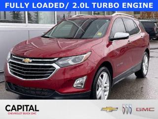 Come see this 2020 Chevrolet Equinox Premier. IT IS A SINGLE OWNER, Comes With ANDRIOD AUTO, Forward Collision Alert, AUTOMATIC EMERGENCY BRAKING, Apple Carplay, SURROUND VISION CAMERA, Blind Spot Detection System, BLUETOOTH, Hands Free Tailgate, POWER LIFT TAILGATE, Lane Departure Warning, LANE KEEP ASSIST, Keyless Entry, PUSH BUTTON START, Leather Heated & Ventilated Seats, DRIVER MEMORY SEATS, Rear Parking sensors, PANORAMIC SUNROOF.Its Automatic transmission and Turbocharged Gas I4 2.0L/122 engine will keep you going. This Chevrolet Equinox has the following options: ENGINE, 2.0L TURBO, 4-CYLINDER, SIDI, VVT (252 hp [188.0 kW] @ 5500 rpm, 260 lb-ft of torque [353.0 N-m] @ 2500 - 4500 rpm) (STD), Wireless Charging for devices, Windows, power, rear with Express-Down, Window, power with front passenger Express-Down, Window, power with driver Express-Up and Down, Wheels, 19 (48.3 cm) Bright machined with Sparkle Silver pockets, Wheel, spare, 17 (43.2 cm) steel, Visors, driver and front passenger illuminated vanity mirrors, covered, USB data ports, 2, located in the front console bin, and USB data ports, 2, includes SD Card Reader auxiliary input jack, located within front centre storage bin. See it for yourself at Capital Chevrolet Buick GMC Inc., 13103 Lake Fraser Drive SE, Calgary, AB T2J 3H5.