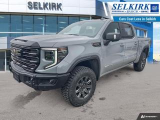 <b>Head Up Display,  Sunroof,  Off Road Suspension,  Bose Premium Audio,  Leather Seats!</b><br> <br> <br> <br>  With a bold profile and distinctive stance, this 2024 Sierra turns heads and makes a statement on the jobsite, out in town or wherever life leads you. <br> <br>This 2024 GMC Sierra 1500 stands out in the midsize pickup truck segment, with bold proportions that create a commanding stance on and off road. Next level comfort and technology is paired with its outstanding performance and capability. Inside, the Sierra 1500 supports you through rough terrain with expertly designed seats and robust suspension. This amazing 2024 Sierra 1500 is ready for whatever.<br> <br> This thunderstorm grey metallic Crew Cab 4X4 pickup   has a 10 speed automatic transmission and is powered by a  420HP 6.2L 8 Cylinder Engine.<br> <br> Our Sierra 1500s trim level is AT4X. Taking your off road adventures to the max, this highly capable GMC Sierra 1500 AT4X comes fully loaded with an upgraded off-road suspension that features Multimatic DSSV spool-valve dampers and underbody skid plates, full grain leather seats with authentic Vanta Ash wood trim, exclusive aluminum wheels, body-coloured exterior accents and a massive 13.4 inch touchscreen display that features wireless Apple CarPlay and Android Auto, 12 speaker Bose premium audio system, SiriusXM, and a 4G LTE hotspot. Additionally, this amazing pickup truck also features a power sunroof, spray-in bedliner, wireless device charging, IntelliBeam LED headlights, remote engine start, forward collision warning and lane keep assist, a trailer-tow package with hitch guidance, LED cargo area lighting, heads up display, heated and cooled seats with massage function, ultrasonic parking sensors, an HD surround vision camera plus so much more! This vehicle has been upgraded with the following features: Head Up Display,  Sunroof,  Off Road Suspension,  Bose Premium Audio,  Leather Seats,  Cooled Seats,  Skid Plates. <br><br> <br>To apply right now for financing use this link : <a href=https://www.selkirkchevrolet.com/pre-qualify-for-financing/ target=_blank>https://www.selkirkchevrolet.com/pre-qualify-for-financing/</a><br><br> <br/> Weve discounted this vehicle $4177. Total  cash rebate of $6200 is reflected in the price. Credit includes $5,300 Non Stackable Delivery Allowance  Incentives expire 2024-05-31.  See dealer for details. <br> <br>Selkirk Chevrolet Buick GMC Ltd carries an impressive selection of new and pre-owned cars, crossovers and SUVs. No matter what vehicle you might have in mind, weve got the perfect fit for you. If youre looking to lease your next vehicle or finance it, we have competitive specials for you. We also have an extensive collection of quality pre-owned and certified vehicles at affordable prices. Winnipeg GMC, Chevrolet and Buick shoppers can visit us in Selkirk for all their automotive needs today! We are located at 1010 MANITOBA AVE SELKIRK, MB R1A 3T7 or via phone at 204-482-1010.<br> Come by and check out our fleet of 80+ used cars and trucks and 180+ new cars and trucks for sale in Selkirk.  o~o