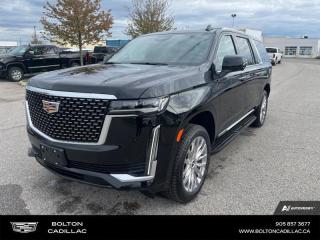 <b>Diesel Engine, Leather Seats!</b><br> <br> <br> <br>Luxury Tax is not included in the MSRP of all applicable vehicles.<br> <br>  This Cadillac Escalade makes a full-size statement, thanks to its bold front grille and chiseled bodywork. <br> <br>This Cadillac Escalade has long served as the brands flagship, its huge size and aggressive looks broadcasting its extroverted, red-blooded American take on luxury. This Escalade makes a solid case as a competitor to other large luxury SUVs, due to an abundance of advanced technology and luxurious features. Its cabin is lined with wood, leather, designer fabrics, and satin-finished metals. Indeed, nothing possesses presence and makes a statement like a Cadillac.<br> <br> This black raven  SUV  has an automatic transmission and is powered by a  277HP 3.0L Straight 6 Cylinder Engine.<br> <br> Our Escalade ESVs trim level is Premium Luxury. This luxurious Escalade offers an impressive list of premium features such as a panoramic sunroof, magnetic ride control suspension, a massive 16.9 inch touchscreen that is paired with wireless Apple CarPlay and wireless Android Auto, built-in navigation, signature IntelliBeam LED headlights, galvano chrome exterior accents, and premium leather seats. Additional features include heads up display, heated and cooled seats, remote start, a heated power steering wheel, tri-zone automatic climate control, trailering blind spot detection, built-in Wi-Fi hotspot, a premium 19 speaker AKG audio system, augmented reality display, wireless device charging, interior ambient lighting, 360 degree parking camera with a digital rearview mirror, and automatic active brake assist plus so much more! This vehicle has been upgraded with the following features: Diesel Engine, Leather Seats. <br><br> <br>To apply right now for financing use this link : <a href=http://www.boltongm.ca/?https://CreditOnline.dealertrack.ca/Web/Default.aspx?Token=44d8010f-7908-4762-ad47-0d0b7de44fa8&Lang=en target=_blank>http://www.boltongm.ca/?https://CreditOnline.dealertrack.ca/Web/Default.aspx?Token=44d8010f-7908-4762-ad47-0d0b7de44fa8&Lang=en</a><br><br> <br/>    4.99% financing for 84 months.  Incentives expire 2024-05-31.  See dealer for details. <br> <br>At Bolton Motor Products, we offer new and pre-enjoyed luxury Cadillacs in Bolton. Our sales staff will help you find that new or used car you have been searching for in the Bolton, Brampton, Nobleton, Kleinburg, Vaughan, & Maple area. o~o