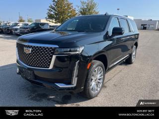<b>Diesel Engine, Leather Seats, Running Boards, Power Running Boards!</b><br> <br> <br> <br>Luxury Tax is not included in the MSRP of all applicable vehicles.<br> <br>  This redesigned Cadillac Escalade is the epitome of luxury. <br> <br>This Cadillac Escalade has long served as the brands flagship, its huge size and aggressive looks broadcasting its extroverted, red-blooded American take on luxury. This Escalade makes a solid case as a competitor to other large luxury SUVs, due to an abundance of advanced technology and luxurious features. Its cabin is lined with wood, leather, designer fabrics, and satin-finished metals. Indeed, nothing possesses presence and makes a statement like a Cadillac.<br> <br> This black raven  SUV  has an automatic transmission and is powered by a  277HP 3.0L Straight 6 Cylinder Engine.<br> <br> Our Escalade ESVs trim level is Premium Luxury. This luxurious Escalade offers an impressive list of premium features such as a panoramic sunroof, magnetic ride control suspension, a massive 16.9 inch touchscreen that is paired with wireless Apple CarPlay and wireless Android Auto, built-in navigation, signature IntelliBeam LED headlights, galvano chrome exterior accents, and premium leather seats. Additional features include heads up display, heated and cooled seats, remote start, a heated power steering wheel, tri-zone automatic climate control, trailering blind spot detection, built-in Wi-Fi hotspot, a premium 19 speaker AKG audio system, augmented reality display, wireless device charging, interior ambient lighting, 360 degree parking camera with a digital rearview mirror, and automatic active brake assist plus so much more! This vehicle has been upgraded with the following features: Diesel Engine, Leather Seats, Running Boards, Power Running Boards. <br><br> <br>To apply right now for financing use this link : <a href=http://www.boltongm.ca/?https://CreditOnline.dealertrack.ca/Web/Default.aspx?Token=44d8010f-7908-4762-ad47-0d0b7de44fa8&Lang=en target=_blank>http://www.boltongm.ca/?https://CreditOnline.dealertrack.ca/Web/Default.aspx?Token=44d8010f-7908-4762-ad47-0d0b7de44fa8&Lang=en</a><br><br> <br/>    4.99% financing for 84 months.  Incentives expire 2024-05-31.  See dealer for details. <br> <br>At Bolton Motor Products, we offer new and pre-enjoyed luxury Cadillacs in Bolton. Our sales staff will help you find that new or used car you have been searching for in the Bolton, Brampton, Nobleton, Kleinburg, Vaughan, & Maple area. o~o