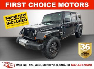 Welcome to First Choice Motors, the largest car dealership in Toronto of pre-owned cars, SUVs, and vans priced between $5000-$15,000. With an impressive inventory of over 300 vehicles in stock, we are dedicated to providing our customers with a vast selection of affordable and reliable options. <br><br>Were thrilled to offer a used 2011 Jeep Wrangler Unlimited SAHARA, black color with 258,000km (STK#7326) This vehicle was $13490 NOW ON SALE FOR $11990. It is equipped with the following features:<br>- Manual Transmission<br>- Leather Seats<br>- Convertible<br>- Bluetooth<br>- 4x4<br>- Alloy wheels<br>- Power windows<br>- Power locks<br>- Power mirrors<br>- Air Conditioning<br><br>At First Choice Motors, we believe in providing quality vehicles that our customers can depend on. All our vehicles come with a 36-day FULL COVERAGE warranty. We also offer additional warranty options up to 5 years for our customers who want extra peace of mind.<br><br>Furthermore, all our vehicles are sold fully certified with brand new brakes rotors and pads, a fresh oil change, and brand new set of all-season tires installed & balanced. You can be confident that this car is in excellent condition and ready to hit the road.<br><br>At First Choice Motors, we believe that everyone deserves a chance to own a reliable and affordable vehicle. Thats why we offer financing options with low interest rates starting at 7.9% O.A.C. Were proud to approve all customers, including those with bad credit, no credit, students, and even 9 socials. Our finance team is dedicated to finding the best financing option for you and making the car buying process as smooth and stress-free as possible.<br><br>Our dealership is open 7 days a week to provide you with the best customer service possible. We carry the largest selection of used vehicles for sale under $9990 in all of Ontario. We stock over 300 cars, mostly Hyundai, Chevrolet, Mazda, Honda, Volkswagen, Toyota, Ford, Dodge, Kia, Mitsubishi, Acura, Lexus, and more. With our ongoing sale, you can find your dream car at a price you can afford. Come visit us today and experience why we are the best choice for your next used car purchase!<br><br>All prices exclude a $10 OMVIC fee, license plates & registration  and ONTARIO HST (13%)