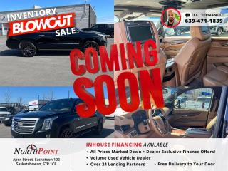 2017 Cadillac ESCALADE ESV Platinum for Sale in Saskatoon, SK 2017 Cadillac Escalade ESV Platinum 1GYS4KKJ8HR272912 <br/> FULLY LOADED <br/> PLATINUM EDITION <br/> UPGRADED WHEELS <br/> 2 SETS OF KEYS <br/> Explore luxury with our 2017 Cadillac Escalade ESV Platinum, available at North Point Auto Sales in Saskatoon. As your premier destination for quality pre-owned vehicles, we offer in-house financing options tailored to your needs. This black on black beauty comes with upgraded Vossen wheels and a premium interior, ensuring you travel in style. Features include: <br/> Spacious seating for up to seven passengers <br/> Advanced infotainment system with touchscreen display <br/> Premium leather upholstery with heated and ventilated seats <br/> Advanced safety features including lane departure warning and forward collision alert <br/> Power liftgate for added convenience <br/> At North Point Auto Sales, we specialize in offering premium vehicles at affordable payments and prices. Dont miss out  contact us today to schedule a test drive! #UsedCarDealer #Saskatoon #LuxuryCars #NorthPointAutoSales <br/> <br/>  <br/> Looking for used car Financing in Saskatoon?    GET PRE APPROVED ONLINE TODAY!   <br/> ****** IN HOUSE FINANCING AVAILABLE ******* <br/> Over 25 lending partners on site <br/> Free Delivery anywhere in Western Canada <br/> Full Vehicle History Disclosure <br/> Dealer Exclusive Financing Incentives(O.A.C) <br/> We Take anything on Trade  Powersports , Boats, RV. <br/> This vehicle qualifies for Special Low % Financing <br/> NORTH POINT AUTO SALES in Saskatoon. <br/> Call or Text Fernando (639) 471-1839 (General Manager) <br/>             <br/>            www.northpointautosales.ca  <br/> *Conditions Apply. Contact Dealer for Details.  <br/> Looking for the best selection of quality used cars in Saskatoon? Look no further than North Point Auto Sales! Our extensive inventory features a diverse range of meticulously inspected vehicles, ensuring you get the reliable and safe ride you deserve. At North Point, we believe in transparent and fair pricing. Our competitive prices reflect the true value of our vehicles, giving you peace of mind that youre making a smart investment. What sets us apart is our dedicated team of automotive experts. With years of experience, theyre passionate about helping you find the perfect vehicle that fits your lifestyle and budget. Plus, we work with a network of trusted lenders to provide you with flexible financing options. We take pride in our commitment to customer satisfaction. Our service doesnt end after the sale. Were here to support you with any questions or concerns, ensuring you have a seamless ownership experience. Located right here in Saskatoon, we understand the unique needs of the local community. Our deep knowledge of the market allows us to provide you with the best possible service. Visit us today at 102 Apex Street, Saskatoon, SK and experience the North Point Auto Sales difference for yourself. Drive away in a vehicle youll love, knowing you made the right choice with North Point! <br/>
