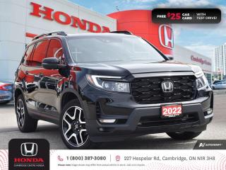 <p><strong>HONDA CERTIFIED USED VEHICLE! JUST LIKE BRAND NEW! TEST DRIVE TODAY! </strong>2022 Honda Passport Touring featuring nine speed automatic transmission, five passenger seating, leather interior, power moonroof, leather wrapped steering wheel, rearview camera with dynamic guidelines, push button start, wireless charging, remote engine starter, Apple CarPlay and Android Auto connectivity, Siri® Eyes Free compatibility, ECON mode, GPS navigation, Bluetooth, AM/FM audio system with two USB inputs, steering wheel mounted controls, cruise control, air conditioning, dual climate zones, heated front seats, two 12V power outlet, power mirrors, power locks, power windows, Anchors and Tethers for Children (LATCH), The Honda Sensing Technologies - Adaptive Cruise Control, Forward Collision Warning system, Collision Mitigation Braking system, Lane Departure Warning system, Lane Keeping Assist system and Road Departure Mitigation system, Blind Spot Information (BSI) system with Rear Cross Traffic Monitor system, remote keyless entry with liftgate release, auto on/off headlights, LED fog lights, electronic stability control and anti-lock braking system. Contact Cambridge Centre Honda for special discounted finance rates, as low as 8.99%, on approved credit from Honda Financial Services.</p>

<p><span style=color:#ff0000><strong>FREE $25 GAS CARD WITH TEST DRIVE!</strong></span></p>

<p>Our philosophy is simple. We believe that buying and owning a car should be easy, enjoyable and transparent. Welcome to the Cambridge Centre Honda Family! Cambridge Centre Honda proudly serves customers from Cambridge, Kitchener, Waterloo, Brantford, Hamilton, Waterford, Brant, Woodstock, Paris, Branchton, Preston, Hespeler, Galt, Puslinch, Morriston, Roseville, Plattsville, New Hamburg, Baden, Tavistock, Stratford, Wellesley, St. Clements, St. Jacobs, Elmira, Breslau, Guelph, Fergus, Elora, Rockwood, Halton Hills, Georgetown, Milton and all across Ontario!</p>