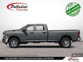 <b>Low Mileage, Apple CarPlay,  Android Auto,  Remote Keyless Entry,  Tow Hitch,  Cargo Box Lights!</b><br> <br>    To get the job done right the first time, youll want the Ram 2500 HD on your team. This  2022 Ram 2500 is fresh on our lot in Sudbury. <br> <br>Endlessly capable, this 2022 Ram 2500HD pulls out all the stops, and has the towing capacity that sets it apart from the competition. On top of its classic Ram toughness, this Ram 2500HD has an ultra quiet cabin full of amazing tech features that help make your work day more enjoyable. Whether youre in the commercial sector or looking for serious recreational towing rig, this impressive 2500HD is ready for anything that you are.This low mileage  sought after diesel Crew Cab 4X4 pickup  has just 29,911 kms. Its  silver in colour  . It has an automatic transmission and is powered by a Cummins 6.7L I6 24V DDI OHV Turbo Diesel engine. <br> <br> Our 2500s trim level is Big Horn. This Ram 2500 is equipped with the Big Horn package and offers excellent features and a hard working attitude. This workhorse comes with body colored exterior accents, power heated trailer-tow mirrors, a Uconnect touchscreen with Apple CarPlay, Android Auto, wireless streaming audio and SiriusXM, Keyless Go with push button start, cruise control, cargo box lights, a class V hitch receiver with a trailer brake controller, a handy rear view camera and a tough HD suspension that is designed to handle whatever you can throw at it! This vehicle has been upgraded with the following features: Apple Carplay,  Android Auto,  Remote Keyless Entry,  Tow Hitch,  Cargo Box Lights,  Rear Camera,  Streaming Audio. <br> To view the original window sticker for this vehicle view this <a href=http://www.chrysler.com/hostd/windowsticker/getWindowStickerPdf.do?vin=3C6UR5DL6NG253570 target=_blank>http://www.chrysler.com/hostd/windowsticker/getWindowStickerPdf.do?vin=3C6UR5DL6NG253570</a>. <br/><br> <br>To apply right now for financing use this link : <a href=https://www.palladinohonda.com/finance/finance-application target=_blank>https://www.palladinohonda.com/finance/finance-application</a><br><br> <br/><br>Palladino Honda is your ultimate resource for all things Honda, especially for drivers in and around Sturgeon Falls, Elliot Lake, Espanola, Alban, and Little Current. Our dealership boasts a vast selection of high-class, top-quality Honda models, as well as expert financing advice and impeccable automotive service. These factors arent what set us apart from other dealerships, though. Rather, our uncompromising customer service and professionalism make every experience unforgettable, and keeps drivers coming back. The advertised price is for financing purchases only. All cash purchases will be subject to an additional surcharge of $2,501.00. This advertised price also does not include taxes and licensing fees.<br> Come by and check out our fleet of 110+ used cars and trucks and 90+ new cars and trucks for sale in Sudbury.  o~o