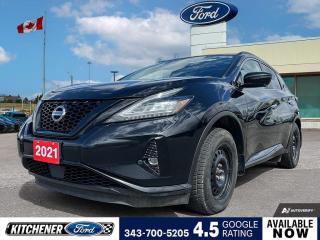 Magnetic Black Pearl 2021 Nissan Murano Midnight Edition 4D Sport Utility 3.5L 6-Cylinder DOHC 24V CVT with Xtronic AWD CVT with Xtronic, AWD, 11 Speakers, 4.677 Axle Ratio, 4-Wheel Disc Brakes, ABS brakes, Active Cruise Control, Air Conditioning, Alloy wheels, AM/FM radio: SiriusXM, Auto High-beam Headlights, Auto-dimming Rear-View mirror, Automatic temperature control, Blind Spot Warning, Brake assist, Bumpers: body-colour, CD player, Child-Seat-Sensing Airbag, Compass, Delay-off headlights, Driver door bin, Driver vanity mirror, Dual front impact airbags, Dual front side impact airbags, Electronic Stability Control, Four wheel independent suspension, Front anti-roll bar, Front Bucket Seats, Front dual zone A/C, Front fog lights, Front reading lights, Fully automatic headlights, Garage door transmitter: HomeLink, Heated door mirrors, Heated Front Bucket Seats, Heated front seats, Heated rear seats, Heated steering wheel, Illuminated entry, Knee airbag, Leather Appointed Seat Trim, Low tire pressure warning, Memory seat, Navigation System, Navigation system: NissanConnect Navigation, NissanConnect featuring Apple CarPlay and Android Auto, Occupant sensing airbag, Outside temperature display, Overhead airbag, Overhead console, Package AA00, Panic alarm, Passenger door bin, Passenger vanity mirror, Power door mirrors, Power driver seat, Power Liftgate, Power moonroof, Power passenger seat, Power steering, Power windows, Radio data system, Radio: AM/FM/CD/MP3/WMA NissanConnect w/Navigation, Rear anti-roll bar, Rear reading lights, Rear side impact airbag, Rear window defroster, Rear window wiper, Remote keyless entry, Roof rack: rails only, Security system, Speed control, Speed-sensing steering, Speed-Sensitive Wipers, Split folding rear seat, Spoiler, Steering wheel mounted audio controls, Tachometer, Telescoping steering wheel, Tilt steering wheel, Traction control, Trip computer, Turn signal indicator mirrors, Variably intermittent wipers, Wheels: 20 x 7.5 Black Aluminum Alloy.