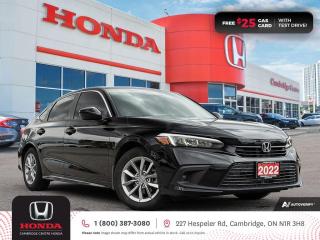 <p><strong>HONDA CERTIFIED USED VEHICLE! LOW MILEAGE! ONE PREVIOUS OWNER! </strong>2022 Honda Civic EX featuring CVT transmission, five passenger seating, rearview camera with guidelines, push button start, remote engine starter, power sunroof, Apple CarPlay and Android Auto connectivity, Siri® Eyes Free compatibility, ECON mode, Bluetooth, AM/FM audio system with two USB inputs, steering wheel mounted controls, cruise control, air conditioning, dual climate zones, heated front seats, two 12V power outlet, power mirrors, power locks, power windows, Anchors and Tethers for Children (LATCH), The Honda Sensing Technologies - Adaptive Cruise Control, Forward Collision Warning system, Collision Mitigation Braking system, Lane Departure Warning system, Lane Keeping Assist system and Road Departure Mitigation system, Blind Spot Information (BSI) system with Rear Cross Traffic Monitor system, remote keyless entry, auto on/off headlights, LED fog lights, electronic stability control and anti-lock braking system. Contact Cambridge Centre Honda for special discounted finance rates, as low as 8.99%, on approved credit from Honda Financial Services.</p>

<p><span style=color:#ff0000><strong>FREE $25 GAS CARD WITH TEST DRIVE!</strong></span></p>

<p>Our philosophy is simple. We believe that buying and owning a car should be easy, enjoyable and transparent. Welcome to the Cambridge Centre Honda Family! Cambridge Centre Honda proudly serves customers from Cambridge, Kitchener, Waterloo, Brantford, Hamilton, Waterford, Brant, Woodstock, Paris, Branchton, Preston, Hespeler, Galt, Puslinch, Morriston, Roseville, Plattsville, New Hamburg, Baden, Tavistock, Stratford, Wellesley, St. Clements, St. Jacobs, Elmira, Breslau, Guelph, Fergus, Elora, Rockwood, Halton Hills, Georgetown, Milton and all across Ontario!</p>