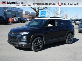 <b>Leatherette Seats,  Off-Road Suspension,  Remote Start,  Heated Seats,  Apple CarPlay!</b><br> <br>     This  2021 Chevrolet Trailblazer is fresh on our lot in Kanata. <br> <br>The 2021 Trailblazer is spacious, bold and has the technology and capability to help you get up and get out there. Whether the trail you blaze is on the pavement or off of it, this incredible Trailblazer is ready to be your partner through it all. Striking style is the first thing youll notice about this SUV. Its sculpted design and bold proportions give it a fresh, modern feel. While its capable chassis and seating for the whole family means this SUV is ready for whats next. The spacious interior features a versatile center console that keeps items within easy reach. Your passengers will stay comfortable with plenty of rear-seat leg room and tons of spots to store their things.This  SUV has 79,685 kms. Its  midnight blue metallic in colour  . It has an automatic transmission and is powered by a  155HP 1.3L 3 Cylinder Engine. <br> <br> Our Trailblazers trim level is ACTIV. Designed for the outdoor enthusiasts, this Trailblazer ACTIV comes equipped with a more robust off-road suspension, a unique front grille and functional skid plates, a remote engine start, LED fog lights, blind spot detection, rear cross traffic alert and rear park assist. Additional features are heated Leatherette seats, a power driver seat, unique aluminum wheels, Intellibeam automatic headlights, a colour touchscreen infotainment system featuring wireless Android Auto and wireless Apple CarPlay, Bluetooth streaming audio with voice command, lane keep assist with lane departure warning. Other great features include front collision alert, automatic emergency braking, an HD rear vision camera, 40/60 split rear bench seat and is 4G LTE Wi-Fi hotspot capable. This vehicle has been upgraded with the following features: Leatherette Seats,  Off-road Suspension,  Remote Start,  Heated Seats,  Apple Carplay,  Android Auto,  Lane Keep Assist. <br> <br>To apply right now for financing use this link : <a href=https://www.myerskanatagm.ca/finance/ target=_blank>https://www.myerskanatagm.ca/finance/</a><br><br> <br/><br>Price is plus HST and licence only.<br>Book a test drive today at myerskanatagm.ca<br>*LIFETIME ENGINE TRANSMISSION WARRANTY NOT AVAILABLE ON VEHICLES WITH KMS EXCEEDING 140,000KM, VEHICLES 8 YEARS & OLDER, OR HIGHLINE BRAND VEHICLE(eg. BMW, INFINITI. CADILLAC, LEXUS...)<br> Come by and check out our fleet of 40+ used cars and trucks and 140+ new cars and trucks for sale in Kanata.  o~o