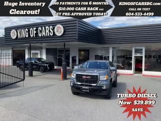 2021 GMC CANYON ELEVATION 4X4 DURAMAX TURBO DIESELBACK UP CAMERA, PARKING SENSORS, REMOTE STARTER, APPLE CARPLAY, ANDROID AUTO, TRAILER BRAKE CONTROL, LANE DEPARTURE WARNING, TRACTION CONTROL, POWER SEAT, CRUISE CONTROL, POWER OPTIONS, BLACK ALLOYSAVAILABLE WARRANTY OPTIONSCALL US TODAY FOR MORE INFORMATION604 533 4499 OR TEXT US AT 604 360 0123GO TO KINGOFCARSBC.COM AND APPLY FOR A FREE-------- PRE APPROVAL -------STOCK # P214999PLUS ADMINISTRATION FEE OF $895 AND TAXESDEALER # 31301all finance options are subject to ....oac...