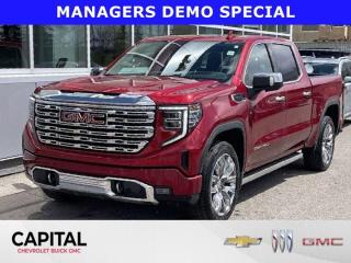 Come see this 2023 GMC Sierra 1500 Denali. Its Automatic transmission and Gas V8 5.3L/325 engine will keep you going. This GMC Sierra 1500 has the following options: Wireless Phone Projection, for Apple CarPlay and Android Auto, Wireless Charging (Beginning October 26, 2022 through November 20, 2022, certain vehicles will be forced to include (00C) Not Equipped with Wireless Charging, which removes Wireless Charging. See dealer for details or the window label for the features on a specific vehicle.), Wipers, front rain-sensing, Windows, power rear, express down, Windows, power front, drivers express up/down, Window, power, rear sliding with rear defogger, Window, power front, passenger express up/down, Wi-Fi Hotspot capable (Terms and limitations apply. See onstar.ca or dealer for details.), Wheels, 20 x 9 (50.8 cm x 22.9 cm) multi-dimensional polished aluminum, and Wheel, 17 x 8 (43.2 cm x 20.3 cm) full-size, steel spare. Test drive this vehicle at Capital Chevrolet Buick GMC Inc., 13103 Lake Fraser Drive SE, Calgary, AB T2J 3H5.