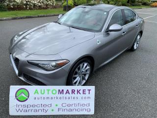 LOCAL ONE OWNER Ti Q4 AWD WITH ALL OPTIONS! CARPLAY, PANO ROOF AND MORE. GREAT FINANCING, FREE WARRANTY, FULLY INSPECTED WITH BCAA MEMBERSHIP!<br /><br />Welcome to the Automarket, your community mfinancing Dealership of "YES". We are featuring a very stunning Giulia Ti Q4 AWD which is Local , has No Accidents and had only 1 previous owner. Doesn't get better than that!<br /><br />Loaded with Panoroamic Moonroof, Apple/Android Carplay, Dynamic Cruise Control, Pre Collision Alert, BVlind Spot Monitor and a host of additional safety and technological features. This vehicle also includes Heated Leather Seats with Memory and Heated Steering Wheel, Harmon Kardon Sound System not to mention all of it's Power Features.<br /><br />Having been fully inspected, we know that the Tires are 70% New, the Front Brakes are 80% New and the Rear Brakes are 100% New. We have also changed the oil and performed a full detail for your safety and ewnjoyment.<br /><br />2 LOCATIONS TO SERVE YOU, BE SURE TO CALL FIRST TO CONFIRM WHERE THE VEHICLE IS PARKED<br />WHITE ROCK 604-542-4970 LANGLEY 604-533-1310 OWNER'S CELL 604-649-0565<br /><br />We are a family owned and operated business since 1983 and we are committed to offering outstanding vehicles backed by exceptional customer service, now and in the future.<br />What ever your specific needs may be, we will custom tailor your purchase exactly how you want or need it to be. All you have to do is give us a call and we will happily walk you through all the steps with no stress and no pressure.<br />WE ARE THE HOUSE OF YES?<br />ADDITIONAL BENFITS WHEN BUYING FROM SK AUTOMARKET:<br />ON SITE FINANCING THROUGH OUR 17 AFFILIATED BANKS AND VEHICLE FINANCE COMPANIES<br />IN HOUSE LEASE TO OWN PROGRAM.<br />EVRY VEHICLE HAS UNDERGONE A 120 POINT COMPREHENSIVE INSPECTION<br />EVERY PURCHASE INCLUDES A FREE POWERTRAIN WARRANTY<br />EVERY VEHICLE INCLUDES A COMPLIMENTARY BCAA MEMBERSHIP FOR YOUR SECURITY<br />EVERY VEHICLE INCLUDES A CARFAX AND ICBC DAMAGE REPORT<br />EVERY VEHICLE IS GUARANTEED LIEN FREE<br />DISCOUNTED RATES ON PARTS AND SERVICE FOR YOUR NEW CAR AND ANY OTHER FAMILY CARS THAT NEED WORK NOW AND IN THE FUTURE.<br />36 YEARS IN THE VEHICLE SALES INDUSTRY<br />A+++ MEMBER OF THE BETTER BUSINESS BUREAU<br />RATED TOP DEALER BY CARGURUS 2 YEARS IN A ROW<br />MEMBER IN GOOD STANDING WITH THE VEHICLE SALES AUTHORITY OF BRITISH COLUMBIA<br />MEMBER OF THE AUTOMOTIVE RETAILERS ASSOCIATION<br />COMMITTED CONTRIBUTER TO OUR LOCAL COMMUNITY AND THE RESIDENTS OF BC<br /><br /><br /> This vehicle has been Fully Inspected, Certified and Qualifies for Our Free Extended Warranty.Don't forget to ask about our Great Finance and Lease Rates. We also have a Options for Buy Here Pay Here and Lease to Own for Good Customers in Bad Situations. 2 locations to help you, White Rock and Langley. Be sure to call before you come to confirm the vehicles location and availability or look us up at www.automarketsales.com. White Rock 604-542-4970 and Langley 604-533-1310. Serving Surrey, Delta, Langley, Richmond, Vancouver, all of BC and western Canada. Financing & leasing available. CALL SK AUTOMARKET LTD. 6045424970. Call us toll-free at 1 877 813-6807. $495 Documentation fee and applicable taxes are in addition to advertised prices.<br />LANGLEY LOCATION DEALER# 40038<br />S. SURREY LOCATION DEALER #9987<br />