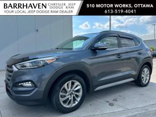 Just IN... One Owner 2017 Hyundai Tucson Luxury AWD. Some of the Many Feature Options included in the Trim Package are 2.0L L4 DOHC 16-valve Engine, 6-speed automatic transmission with manual mode, 17-inch alloy wheels, All-wheel drive, Power panoramic sunroof, Smart power liftgate, Leather seats, 8-inch screen display, Navigation System, Rear view camera, AM/FM stereo radio, Apple Carplay / Android Auto, Bluetooth hand-free phone system with streaming audio, SiriusXM satellite radio, USB Connector, Infinity audio system, Intelligent Key System, Dual-zone auto climate control, Homelink universal garage door opener, Heated front seats, Heated steering wheel, 8-way power driver seat, 60/40 rear split folding bench & More. The Tucson includes a Clean Car-Proof Report Free of any Insurance or Collison Claims. The Tucson has undergone a Complete Detail Cleaning and is all ready for YOU. Nobody deals like Barrhaven Jeep Dodge Ram, come and see us today and we will show you why!!