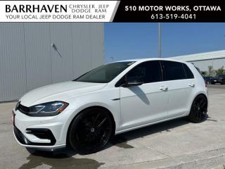 Just IN... 2018 Volkswagen Golf R DSG with Ultra Low KMs. Some of the Many feature Options included in the Trim Package are 2.0 TSI 288HP Engine, 7-speed automatic DSGR with TiptronicR 4MOTIONR, 19-inch black alloy wheels, All-wheel drive, Dual exhaust with quad tips, 8.0-inch touchscreen infotainment system with proximity sensor, Adaptive cruise control (with stop and go for DSGR), Rear View Camera, Rear Collision Warning, Parking Distance Sensor, Driver Assistance - Lane Change Assist, Front assist - autonomous emergency braking, Leather seating surfaces, Leather-wrapped multifunction sport steering wheel, Gearshift knob with aluminum decorative inserts, Brushed stainless steel pedals in aluminum look, 12-way power-adjustable driver seat/Drivers seat power lumbar support, Heated front seats, 60/40 split-folding rear seats, ClimatronicR dual-zone electronic climate control, AM/FM/CD/HD stereo radio, App-Connect smartphone integration (Android AutoTM, Apple CarPlay, MirrorLinkR), Bluetooth Wireless Technology, SiriusXM satellite radio, Navigation System, Remote Keyless Entry, USB Connector, Ambient interior lighting, FenderR premium audio system & More. The Golf includes a Clean Car-Proof Report Free of any Insurance or Collison Claims. The Golf R has undergone a Complete Detail Cleaning and is all ready for YOU. Nobody deals like Barrhaven Jeep Dodge Ram, come and see us today and we will show you why!!
