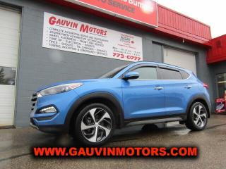 2016 HYUNDAI TUCSON ULTIMATE, AWD, 1.6 L TURBOCHARGED ENGINE, 7 SPEED AUTO,  TOP OF THE LINE MODEL,  OPTIONS INCLUDE LEATHER, HEATED/ COOLED POWER BUCKET SEATS, HEATED REAR SEATS, PANORAMIC SUNROOF, POWER REAR HATCH, LANE DEPARTURE SYSTEM, 4X4 LOCK, SELECTABLE DRIVE MODES,  NAVIGATION SYSTEM, KEYLESS ENTRY W/ PROXIMITY SENSORS & PUSH-BUTTON START, HEATED STEERING WHEEL, DUAL ZONE CLIMATE CONTROL, BLUETOOTH,  AM/FM/XM/CD/MP3/USB/STREAMING PREMIUM SOUND SYSTEM, UNIVERSAL GARAGE DOOR OPENER, REAR CAMERA, FOG LIGHTS, SPLIT FOLDING REAR SEAT, PREMIUM ALLOY 19" WHEELS, PRIVACY GLASS AND SO MUCH MORE! INSPECTED AND SERVICED, OWN IT FOR ONLY $21,995.   TRADES WELCOME, LOW-RATE ON THE SPOT FINANCING AVAILABLE, DONT MISS IT!    KM8J3CA21GU190032