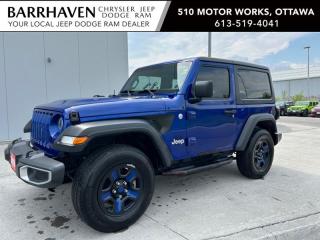 Just IN... 2019 Jeep Wrangler Sport S. Some of the Many Feature Options included in the Trim Package are 3.6L Pentastar VVT V6 engine with ESS, 6speed manual transmission, 17inch Silver aluminum wheels, Black Jeep Freedom Top hardtop, 1 CommandTrac parttime 4x4 system, 4 & 7pin wiring harness Class II hitch receiver, 7inch touchscreen, ParkView Rear BackUp Camera, ParkSense Rear Park Assist System, BlindSpot Monitoring w/ Rear CrossPath Detection, Google Android Auto/Apple CarPlay capable, SiriusXM satellite radio, Handsfree communication with Bluetooth streaming, Universal garage door opener, Heated steering wheel, Front heated seats, Air conditioning with automatic temperature control, Power windows with front 1touch down, Remote keyless entry with Remote Auto Start & More. The Jeep includes a Clean Car-Proof Report Free of any Insurance or Collison Claims. The Jeep has undergone a Complete Detail Cleaning and is all ready for YOU. Nobody deals like Barrhaven Jeep Dodge Ram, come and see us today and we will show you why!!