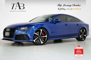This Powerful 2017 Audi RS7 4.0T V8 is a local Ontario vehicle that combines exceptional performance with elegant design and advanced technology. It is equipped with a powerful 4.0-liter twin-turbocharged V8 engine, which produces approximately 560 horsepower and 516 lb-ft of torque.

Key Features Includes:

- 4.0T V8
- Carbon Fiber
- Navigation
- Bluetooth
- Sunroof
- Heads up Display
- Surround Camera System
- Parking Sensors
- Bose Audio System
- Sirius XM Radio
- Audi Smartphone Interface
- Front and Rear Heated Seats
- Cruise Control
- Audi Side Assist
- Red Brake Calipers
- 21" Alloy Wheels 

NOW OFFERING 3 MONTH DEFERRED FINANCING PAYMENTS ON APPROVED CREDIT. 

Looking for a top-rated pre-owned luxury car dealership in the GTA? Look no further than Toronto Auto Brokers (TAB)! Were proud to have won multiple awards, including the 2024 AutoTrader Best Priced Dealer, 2024 CBRB Dealer Award, the Canadian Choice Award 2024, the 2024 BNS Award, the 2024 Three Best Rated Dealer Award, and many more!

With 30 years of experience serving the Greater Toronto Area, TAB is a respected and trusted name in the pre-owned luxury car industry. Our 30,000 sq.Ft indoor showroom is home to a wide range of luxury vehicles from top brands like BMW, Mercedes-Benz, Audi, Porsche, Land Rover, Jaguar, Aston Martin, Bentley, Maserati, and more. And we dont just serve the GTA, were proud to offer our services to all cities in Canada, including Vancouver, Montreal, Calgary, Edmonton, Winnipeg, Saskatchewan, Halifax, and more.

At TAB, were committed to providing a no-pressure environment and honest work ethics. As a family-owned and operated business, we treat every customer like family and ensure that every interaction is a positive one. Come experience the TAB Lifestyle at its truest form, luxury car buying has never been more enjoyable and exciting!

We offer a variety of services to make your purchase experience as easy and stress-free as possible. From competitive and simple financing and leasing options to extended warranties, aftermarket services, and full history reports on every vehicle, we have everything you need to make an informed decision. We welcome every trade, even if youre just looking to sell your car without buying, and when it comes to financing or leasing, we offer same day approvals, with access to over 50 lenders, including all of the banks in Canada. Feel free to check out your own Equifax credit score without affecting your credit score, simply click on the Equifax tab above and see if you qualify.

So if youre looking for a luxury pre-owned car dealership in Toronto, look no further than TAB! We proudly serve the GTA, including Toronto, Etobicoke, Woodbridge, North York, York Region, Vaughan, Thornhill, Richmond Hill, Mississauga, Scarborough, Markham, Oshawa, Peteborough, Hamilton, Newmarket, Orangeville, Aurora, Brantford, Barrie, Kitchener, Niagara Falls, Oakville, Cambridge, Kitchener, Waterloo, Guelph, London, Windsor, Orillia, Pickering, Ajax, Whitby, Durham, Cobourg, Belleville, Kingston, Ottawa, Montreal, Vancouver, Winnipeg, Calgary, Edmonton, Regina, Halifax, and more.

Call us today or visit our website to learn more about our inventory and services. And remember, all prices exclude applicable taxes and licensing, and vehicles can be certified at an additional cost of $799.