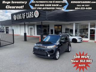 2015 KIA SOUL EXHEATED SEATS, BLUETOOTH, USB/AUX, A/C, POWER WINDOWS, POWER MIRRORS, POWER DOOR LOCK, CRUISE CONTROL, ECO MODE, STEERING WHEEL CONTROLS, TRACTION CONTROLAVAILABLE WARRANTY OPTIONSCALL US TODAY FOR MORE INFORMATION604 533 4499 OR TEXT US AT 604 360 0123GO TO KINGOFCARSBC.COM AND APPLY FOR A FREE-------- PRE APPROVAL -------STOCK # P215000PLUS ADMINISTRATION FEE OF $895 AND TAXESDEALER # 31301all finance options are subject to ....oac...