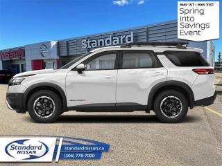 <b>Power Liftgate, 360 Camera, Blind Spot Detection, Tri-Zone Climate Control<br>Includes Block Heater, All Weather Mats, & 5 Star Pkg<br> <br></b><br>  <br> <br>  You can return to your rugged roots in this 2024 Nissan Pathfinder. <br> <br>With all the latest safety features, all the latest innovations for capability, and all the latest connectivity and style features you could want, this 2024 Nissan Pathfinder is ready for every adventure. Whether its the urban cityscape, or the backcountry trail, this 2024Pathfinder was designed to tackle it with grace. If you have an active family, they deserve all the comfort, style, and capability of the 2024 Nissan Pathfinder.<br> <br> This glacier white SUV  has a 9 speed automatic transmission and is powered by a  284HP 3.5L V6 Cylinder Engine.<br> <br> Our Pathfinders trim level is Rock Creek. Built to take on the rugged outdoors and brave through the most unforgiving of terrains, this Pathfinder Rock Creek edition is loaded with beefy off-road suspension, locking wheel hubs, and unique exterior off-road body styling. Also standard include heated synthetic leather trimmed seats, driver memory settings, and a 120V outlet to this incredible SUV. This family hauler is ready for the city or the trail with modern features such as NissanConnect with navigation, touchscreen, and voice command, Apple CarPlay and Android Auto, paddle shifters, Class III towing equipment with hitch sway control, automatic locking hubs, alloy wheels, automatic LED headlamps, and fog lamps. Keep your family safe and comfortable with a heated leather steering wheel, a dual row sunroof, a proximity key with proximity cargo access, smart device remote start, power liftgate, collision mitigation, lane keep assist, blind spot intervention, front and rear parking sensors, and a 360-degree camera.<br><br> <br>To apply right now for financing use this link : <a href=https://www.standardnissan.ca/finance/apply-for-financing/ target=_blank>https://www.standardnissan.ca/finance/apply-for-financing/</a><br><br> <br/> Weve discounted this vehicle $1248. Incentives expire 2024-05-31.  See dealer for details. <br> <br>Why buy from Standard Nissan in Swift Current, SK? Our dealership is owned & operated by a local family that has been serving the automotive needs of local clients for over 110 years! We rely on a reputation of fair deals with good service and top products. With your support, we are able to give back to the community. <br><br>Every retail vehicle new or used purchased from us receives our 5-star package:<br><ul><li>*Platinum Tire & Rim Road Hazzard Coverage</li><li>**Platinum Security Theft Prevention & Insurance</li><li>***Key Fob & Remote Replacement</li><li>****$20 Oil Change Discount For As Long As You Own Your Car</li><li>*****Nitrogen Filled Tires</li></ul><br>Buyers from all over have also discovered our customer service and deals as we deliver all over the prairies & beyond!#BetterTogether<br> Come by and check out our fleet of 40+ used cars and trucks and 40+ new cars and trucks for sale in Swift Current.  o~o