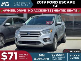 Used 2019 Ford Escape SE - 4WD - No Accidents - Dual Zone Climate Control plus Auto Feature - Power Seat - Heated Seats for sale in North York, ON