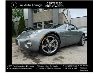 <p>SUMMER IS ALMOST HERE!! Grab up this gorgeous 2007 Pontiac Solstice convertible and enjoy some top-down driving this season! Features include: 5-speed manual transmission, leather interior, cruise control with driver information center and fog lamps, leather-wrapped steering wheel with radio controls, premium Monsoon audio system, 6-disc CD changer, SiriusXM satellite radio, chrome wheels and more!</p><p><span style=font-size: 16px; caret-color: #333333; color: #333333; font-family: Work Sans, sans-serif; white-space: pre-wrap; -webkit-text-size-adjust: 100%; background-color: #ffffff;>This vehicle comes Luxe certified pre-owned, which includes: 180-point inspection & servicing, oil lube and filter change, minimum 50% material remaining on tires and brakes, Ontario safety certificate, complete interior and exterior detailing, Carfax Verified vehicle history report, guaranteed one key (additional keys may be purchased at time of sale), FREE 90-day SiriusXM satellite radio trial (on factory-equipped vehicles) & full tank of fuel!</span></p><p><span style=font-size: 16px; caret-color: #333333; color: #333333; font-family: Work Sans, sans-serif; white-space: pre-wrap; -webkit-text-size-adjust: 100%; background-color: #ffffff;>Priced at ONLY $15900 plus hst and licensing! Call today and make this awesome convertible yours! (and make your neighbours jealous at the same time!).</span></p>