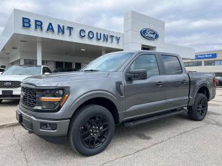 <p><br />KEY FEATURES: 2024 F150 STX, 4x4, Crew Cab, Grey, Black STX Cloth interior, 2.7l V6 Engine, 10-speed automatic transmission, 200a STX package, STX Black appearance package, 20 inch aluminum wheels, trailer hitch, SYNC4, 12 screen, Ford pass, Lane keep system, pre-collision braking, pre-collision assist, rear backup camera, keyless entry, power windows , power locks and more.</p><p><br />Please Call 519-756-6191, Email sales@brantcountyford.ca for more information and availability on this vehicle.  Brant County Ford is a family owned dealership and has been a proud member of the Brantford community for over 40 years!</p><p> </p><p><br />** PURCHASE PRICE ONLY (Includes) Fords Delivery Allowance</p><p><br />** See dealer for details.</p><p>*Please note all prices are plus HST and Licencing. </p><p>* Prices in Ontario, Alberta and British Columbia include OMVIC/AMVIC fee (where applicable), accessories, other dealer installed options, administration and other retailer charges. </p><p>*The sale price assumes all applicable rebates and incentives (Delivery Allowance/Non-Stackable Cash/3-Payment rebate/SUV Bonus/Winter Bonus, Safety etc</p><p> </p>