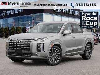 <b>Heads Up Display,  Cooled Seats,  Sunroof,  Leather Seats,  Premium Audio!</b><br> <br> <br> <br>  Hyundais entry to the 3-seater SUV segment is a huge shakeup, as this Palisade is an extremely compelling contender. <br> <br>Big enough for your busy and active family, this Hyundai Palisade returns for 2024, and is good as ever. With a features list that would fit in with the luxury SUV segment attached to a family friendly interior, this Palisade was made to take the SUV segment by storm. For the next classic SUV people are sure to talk about for years, look no further than this Hyundai Palisade. <br> <br> This typhoon silv SUV  has an automatic transmission and is powered by a  291HP 3.8L V6 Cylinder Engine.<br> <br> Our Palisades trim level is Ultimate Calligraphy 7-Passenger. With luxury features like a heads up display, a two row sunroof, and heated and cooled Nappa leather seats, this Palisade Ultimate Calligraphy proves family friendly does not have to be boring for adults. This trim also adds navigation, a 12 speaker Harman Kardon premium audio system, a power liftgate, remote start, and a 360 degree parking camera. This amazing SUV keeps you connected on the go with touchscreen infotainment including wireless Android Auto, Apple CarPlay, wi-fi, and a Bluetooth hands free phone system. A heated steering wheel, memory settings, proximity keyless entry, and automatic high beams provide amazing luxury and convenience. This family friendly SUV helps keep you and your passengers safe with lane keep assist, forward collision avoidance, distance pacing cruise with stop and go, parking distance warning, blind spot assistance, and driver attention monitoring. This vehicle has been upgraded with the following features: Heads Up Display,  Cooled Seats,  Sunroof,  Leather Seats,  Premium Audio,  Power Liftgate,  Remote Start. <br><br> <br>To apply right now for financing use this link : <a href=https://www.myerskanatahyundai.com/finance/ target=_blank>https://www.myerskanatahyundai.com/finance/</a><br><br> <br/>    6.99% financing for 96 months. <br> Buy this vehicle now for the lowest weekly payment of <b>$207.46</b> with $0 down for 96 months @ 6.99% APR O.A.C. ( Plus applicable taxes -  $2596 and licensing fees    ).  Incentives expire 2024-05-31.  See dealer for details. <br> <br>This vehicle is located at Myers Kanata Hyundai 400-2500 Palladium Dr Kanata, Ontario. <br><br> Come by and check out our fleet of 30+ used cars and trucks and 40+ new cars and trucks for sale in Kanata.  o~o