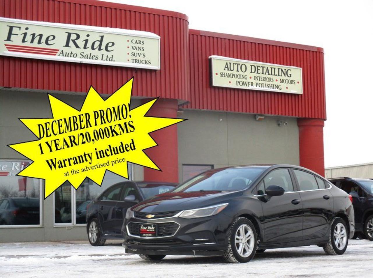 <p>2016 Chevrolet Cruze LT Sedan</p><p>1.4LTR turbo<br>6spd manual transmission<br>A/C<br>Tilt<br>Cruise<br>Power windows<br>Power locks<br>Power mirrors<br>5 passengers<br>ONLY 162,000kms!<br>AM/FM radio<br>MY LINK / Bluetooth<br>Alloy wheels<br>Back up camera<br>Economical transportation!</p><p>$9,975 Safetied<br>Financing and Warranty Available at Fine Ride Auto Sales Ltd<br>www.FineRideAutoSales.ca</p><p>Call: 204-415-3300 or 1-855-854-3300<br>Text: 204-226-1790<br>View in person at: Unit 3-3000 Main Street</p><p>DLR# 4614<br>**Plus applicable taxes**</p><p></p><p style=text-align:center;>Monday                9am to 6pm<br>Tuesday               9am to 6pm<br>Wednesday               9am to 6pm<br>Thursday                9am to 6pm<br>Friday                9am to 5pm<br>Saturday                   10am to 2pm<br>Sunday                    CLOSED</p>