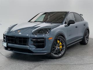 This stunning 2024 Porsche Cayenne Turbo GT Coupe AWD, comes in custom Graphite Blue Metallic Paint. The interior is Black Leather with the Deviated Stitching Package. Highly optioned with Burmester Surround Sound System, Night Vision Assist, Surround View with Active Parking Support, Porsche Inno Drive, Adaptive Cruise Control, Adaptive Sport Seats (18 Way) with Memory Package, Passenger Display and numerous other premium features. This vehicle is BC Local! It boasts a clean history with no reported accidents or claims, having been meticulously maintained by its dedicated owner.This vehicle is a Porsche Approved Certified Pre Owned Vehicle: 2 extra years of unlimited mileage warranty plus an additional 2 years of Porsche Roadside Assistance. All CPO vehicles have passed our rigorous 111-point check and reconditioned with 100% genuine Porsche parts.  Porsche Center Langley has won the prestigious Porsche Premier Dealer Award for 7 years in a row. We are centrally located just a short distance from Highway 1 in beautiful Langley, British Columbia Canada.  We have many attractive Finance/Lease options available and can tailor a plan that suits your needs. Please contact us now to speak with one of our highly trained Sales Executives before it is gone.