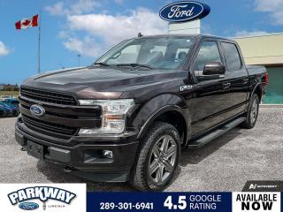Magma Red Metallic 2020 Ford F-150 Lariat 502A 502A 4D SuperCrew 2.7L V6 EcoBoost 10-Speed Automatic 4WD 4WD, 3.55 Axle Ratio, 6 Magnetic Running Boards, Air Conditioning, Alloy wheels, Auto High-beam Headlights, Block heater, Body-Colour 2-Bar Style Grille, Body-Colour Door Handles w/Body-Colour Bezel, Body-Colour Front & Rear Bumpers, Box Side Decal, Bright Chrome 2-Bar Style Grille, Chrome Angular Running Board, Chrome Door Handles w/Body-Colour Bezel, Chrome Skull Caps on Exterior Mirrors, Delay-off headlights, Driver door bin, Equipment Group 502A Luxury, Front dual zone A/C, Front fog lights, Fully automatic headlights, Heated Rear Seats, Heated Steering Wheel, Lariat Chrome Appearance Package, Lariat Sport Appearance Package, Leather-Trimmed Bucket Seats, Passenger door bin, Passenger vanity mirror, Power driver seat, Power steering, Power Tilt/Telescoping Steering Column w/Memory, Power windows, Quad Beam LED Headlamps & LED Fog Lamps, Radio: B&O Sound System by Bang & Olufsen, Rain-Sensing Wipers, Rear window defroster, Remote keyless entry, Single-Tip Chrome Exhaust, Steering wheel mounted audio controls, SYNC 3, Tachometer, Tailgate Step w/Tailgate Lift Assist, Twin Panel Moonroof, Universal Garage Door Opener, Variably intermittent wipers, Voice-Activated Navigation, Wheels: 18 6-Spoke Machined-Aluminum, Wheels: 18 Chrome-Like PVD, Windshield Wiper De-Icer.