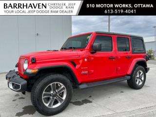 Just IN... 2020 Jeep Wrangler Unlimited Sahara 4X4 with Low KMs. Some of the Many feature Options included in the Trim package are 2.0L DOHC I4 DI turbocharged engine w/ StopStart, 8speed automatic transmission, 18-inch Aluminum Wheels, CommandTrac parttime 4x4 system, Leatherfaced bucket seats with Sahara logo, 8.4inch touchscreen, Navigation System, ParkView Rear BackUp Camera, ParkSense Rear Park Assist System, BlindSpot Monitoring w/ Rear CrossPath Detection, Handsfree communication with Bluetooth streaming, Google Android Auto & Apple CarPlay capable, SiriusXM satellite radio, Alpine premium audio system, Media hub with USB port and auxiliary input jack, 4G LTE WiFi hot spot, Active noise control system, Heated steering wheel, Front heated seats, Universal garage door opener, Keyless Remote Entry with Push-Button Start, Remote Engine Start, Air conditioning with automatic temperature control, #1 foam seat cushion, Leatherwrapped park brake handle, Leatherwrapped shift knob, Premium wrapped instrument panel bezel & More. The Jeep includes a Clean Car-Proof Report Free from any Insurance or Collison Claims. The Jeep has undergone a Complete Detail Cleaning and is all ready for YOU. Nobody deals like Barrhaven Jeep Dodge Ram, come and see us today and we will show you why!!