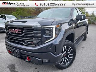 <b>SOUGHT AFTER DIESEL!</b><br>   Compare at $62727 - Myers Cadillac is just $60900! <br> <br>JUST IN - 2021 AT4 CREW CAB IN TITANIUN RUSH, 3.0 DURAMAX DIESEL, ACTIVE AERO SHUTTERS, LANE KEEP ASSIST, BOSE SPEAJERS, 20 WHEELS WITH ALL TERRAIN TIRES, DUAL EXHAUST, HEATED STEERING WHEEL, REMOTE START, 10 SPEED AUTO, AIR CONDITIONED SEATS, WIRELESS CHARGING, GMC PREMIUM INFOTAINMENT SYSTEM WITH NAVIGATION WITH GOOGLE 13.4 DIAG. HD COLOR VOICE RECOGNITION BLUETOOTH AUDIO STREAMING WIRELESS APPLE CARPLAY & WIRELESS ANDROID AUTO CAPABLE, IN-VEHICLE APPS AND PERSONALIZATION CAPABLE, SAFETY ALERT SEAT, CERTIFIED, NO ADMIN FEES, ONE OWNER.<br> <br>To apply right now for financing use this link : <a href=https://creditonline.dealertrack.ca/Web/Default.aspx?Token=b35bf617-8dfe-4a3a-b6ae-b4e858efb71d&Lang=en target=_blank>https://creditonline.dealertrack.ca/Web/Default.aspx?Token=b35bf617-8dfe-4a3a-b6ae-b4e858efb71d&Lang=en</a><br><br> <br/><br>All prices include Admin fee and Etching Registration, applicable Taxes and licensing fees are extra.<br>*LIFETIME ENGINE TRANSMISSION WARRANTY NOT AVAILABLE ON VEHICLES WITH KMS EXCEEDING 140,000KM, VEHICLES 8 YEARS & OLDER, OR HIGHLINE BRAND VEHICLE(eg. BMW, INFINITI. CADILLAC, LEXUS...)<br> Come by and check out our fleet of 40+ used cars and trucks and 140+ new cars and trucks for sale in Ottawa.  o~o