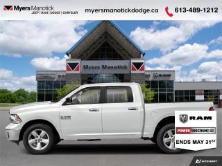 <br> <br>Call 613-489-1212 to speak to our friendly sales staff today, or come by the dealership!<br> <br>  Reliable, dependable, and innovative, this Ram 1500 Classic proves that it has what it takes to get the job done right. <br> <br>The reasons why this Ram 1500 Classic stands above its well-respected competition are evident: uncompromising capability, proven commitment to safety and security, and state-of-the-art technology. From its muscular exterior to the well-trimmed interior, this 2023 Ram 1500 Classic is more than just a workhorse. Get the job done in comfort and style while getting a great value with this amazing full-size truck. <br> <br> This bright white crew cab 4X4 pickup   has an automatic transmission and is powered by a  395HP 5.7L 8 Cylinder Engine.<br><br> View the original window sticker for this vehicle with this url <b><a href=http://www.chrysler.com/hostd/windowsticker/getWindowStickerPdf.do?vin=3C6RR7LT5PG670569 target=_blank>http://www.chrysler.com/hostd/windowsticker/getWindowStickerPdf.do?vin=3C6RR7LT5PG670569</a></b>.<br> <br>To apply right now for financing use this link : <a href=https://CreditOnline.dealertrack.ca/Web/Default.aspx?Token=3206df1a-492e-4453-9f18-918b5245c510&Lang=en target=_blank>https://CreditOnline.dealertrack.ca/Web/Default.aspx?Token=3206df1a-492e-4453-9f18-918b5245c510&Lang=en</a><br><br> <br/> Total  cash rebate of $14450 is reflected in the price. Credit includes up to 20% MSRP.  6.49% financing for 96 months. <br> Buy this vehicle now for the lowest weekly payment of <b>$185.62</b> with $0 down for 96 months @ 6.49% APR O.A.C. ( Plus applicable taxes -  $1199  fees included in price    ).  Incentives expire 2024-07-02.  See dealer for details. <br> <br>If youre looking for a Dodge, Ram, Jeep, and Chrysler dealership in Ottawa that always goes above and beyond for you, visit Myers Manotick Dodge today! Were more than just great cars. We provide the kind of world-class Dodge service experience near Kanata that will make you a Myers customer for life. And with fabulous perks like extended service hours, our 30-day tire price guarantee, the Myers No Charge Engine/Transmission for Life program, and complimentary shuttle service, its no wonder were a top choice for drivers everywhere. Get more with Myers!<br> Come by and check out our fleet of 40+ used cars and trucks and 100+ new cars and trucks for sale in Manotick.  o~o