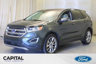 Leather, Sunroof, Navigation, Heated Seats, Power Liftgate, 3.5LLooking for something that catches the eye? This GREEN Ford Edge features a AWD Regular Unleaded V-6 3.5 L/213 engine. The design is cool and stylish from the Edges bold front grille to its smooth lines and aerodynamic shape. The interior is spacious with seating for five and rear folding seats. Available SYNC technology with MyFord Touch allows this vehicle to understand 10,000 voice commands as well as control your media, phone, navigation and vehicles climate. Equipped with dual exhaust, keyless entry, tinted windows, six standard airbags and the Safety Canopy System with side-curtain airbags. With use of independent suspension, this SUV offers excellent driving manners, whether on country roads, rough city streets or highways. Contact us today to schedule a test drive! Check out this vehicles pictures, features, options and specs, and let us know if you have any questions. Helping find the perfect vehicle FOR YOU is our only priority.P.S...Sometimes texting is easier. Text (or call) 306-517-6848 for fast answers at your fingertips!Dealer License #307287