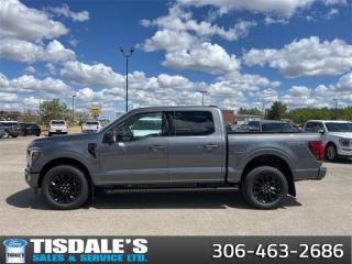 <b>Leather Seats, Lariat Black Appearance Package, FX4 Off-Road Package, Sunroof, Premium Audio!</b><br> <br> <br> <br>Check out the large selection of new Fords at Tisdales today!<br> <br>  Smart engineering, impressive tech, and rugged styling make the F-150 hard to pass up. <br> <br>Just as you mould, strengthen and adapt to fit your lifestyle, the truck you own should do the same. The Ford F-150 puts productivity, practicality and reliability at the forefront, with a host of convenience and tech features as well as rock-solid build quality, ensuring that all of your day-to-day activities are a breeze. Theres one for the working warrior, the long hauler and the fanatic. No matter who you are and what you do with your truck, F-150 doesnt miss.<br> <br> This carbonized grey metallic Crew Cab 4X4 pickup   has an automatic transmission and is powered by a  400HP 3.5L V6 Cylinder Engine.<br> <br> Our F-150s trim level is Lariat. This F-150 Lariat is decked with great standard features such as premium Bang & Olufsen audio, ventilated and heated leather-trimmed seats with lumbar support, remote engine start, adaptive cruise control, FordPass 5G mobile hotspot, and a 12-inch infotainment screen powered by SYNC 4 with inbuilt navigation, Apple CarPlay and Android Auto. Safety features also include blind spot detection, lane keeping assist with lane departure warning, front and rear collision mitigation, and an aerial view camera system. This vehicle has been upgraded with the following features: Leather Seats, Lariat Black Appearance Package, Fx4 Off-road Package, Sunroof, Premium Audio, 20 Inch Aluminum Wheels, Tow Package. <br><br> View the original window sticker for this vehicle with this url <b><a href=http://www.windowsticker.forddirect.com/windowsticker.pdf?vin=1FTFW5L83RFB04337 target=_blank>http://www.windowsticker.forddirect.com/windowsticker.pdf?vin=1FTFW5L83RFB04337</a></b>.<br> <br>To apply right now for financing use this link : <a href=http://www.tisdales.com/shopping-tools/apply-for-credit.html target=_blank>http://www.tisdales.com/shopping-tools/apply-for-credit.html</a><br><br> <br/> Total  cash rebate of $7000 is reflected in the price. Credit includes $7,000 Non-Stackable Cash Purchase Assistance. Credit is available in lieu of subvented financing rates.  Incentives expire 2024-07-02.  See dealer for details. <br> <br>Tisdales is not your standard dealership. Sales consultants are available to discuss what vehicle would best suit the customer and their lifestyle, and if a certain vehicle isnt readily available on the lot, one will be brought in.<br> Come by and check out our fleet of 20+ used cars and trucks and 80+ new cars and trucks for sale in Kindersley.  o~o