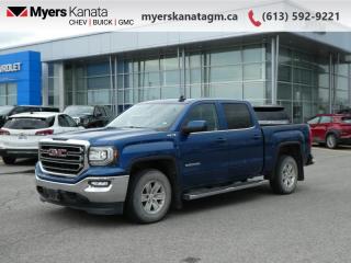 <b>Rear View Camera,  Bluetooth,  Remote Keyless Entry,  Power Windows,  Touch Screen!</b><br> <br>     This  2018 GMC Sierra 1500 is for sale today in Kanata. <br> <br>This 2018 GMC Sierras expertly crafted body and premium materials form a striking appearance inside and out. Thanks to its stunning GMC Signature LED lighting that further enhance its bold and advanced design, this Sierra offers a Professional Grade truck thats built for anything you put in front of it. One look inside this handsome truck and youll find premium materials such as a soft-touch instrument panel, superior comfort in its seats, and advanced safety features making the Sierra, an all around complete package. This  Crew Cab 4X4 pickup  has 78,826 kms. Its  blue in colour  . It has an automatic transmission and is powered by a  355HP 5.3L 8 Cylinder Engine. <br> <br> Our Sierra 1500s trim level is SLE. Moving a step above the base Sierra, this GMC 1500 SLE is well worth the extra money and includes many useful features. These extras include aluminum wheels, an EZ lift and lower tailgate, 8 inch colour touchscreen with bluetooth audio streaming and a rear vision camera, an upgraded stereo, remote keyless entry and power windows.  This vehicle has been upgraded with the following features: Rear View Camera,  Bluetooth,  Remote Keyless Entry,  Power Windows,  Touch Screen,  Cruise Control. <br> <br>To apply right now for financing use this link : <a href=https://www.myerskanatagm.ca/finance/ target=_blank>https://www.myerskanatagm.ca/finance/</a><br><br> <br/><br>Price is plus HST and licence only.<br> Book a test drive today at myerskanatagm.ca<br>*LIFETIME ENGINE TRANSMISSION WARRANTY NOT AVAILABLE ON VEHICLES WITH KMS EXCEEDING 140,000KM, VEHICLES 8 YEARS & OLDER, OR HIGHLINE BRAND VEHICLE(eg. BMW, INFINITI. CADILLAC, LEXUS...)<br> Come by and check out our fleet of 30+ used cars and trucks and 150+ new cars and trucks for sale in Kanata.  o~o