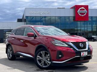 <b>Exclusive Wheels,  Memory Settings,  Woodgrain Trim,  Quilted Aniline Leather,  Navigation!</b><br> <br>    This Nissan Murano features an eye-catching design, a plush cabin, and high-tech standard features. This  2021 Nissan Murano is for sale today in Midland. <br> <br>Ever since its debut in the early 2000s, the Nissan Murano has staked out a claim between premium and nonpremium SUVs with its refined ride, standout styling, well-appointed interior, and feature-laden spec sheet. This 2021 example is still playing that value game, with a plethora of standard technology features and a spacious, welcoming interior. This Muranos serene ride and impressive dynamics make it an ideal road-trip companion.This  SUV has 98,847 kms. Its  scarlet ember tintcoat in colour  . It has a cvt transmission and is powered by a  260HP 3.5L V6 Cylinder Engine.  This unit has some remaining factory warranty for added peace of mind. <br> <br> Our Muranos trim level is AWD Platinum. The top shelf for Muranos, this Platinum is loaded with woodgrain trim, power sunroof, auto dimming rear view mirror, adjustable interior ambient lighting, hands free power liftgate, remote start, Advanced Drive Assist with 7 inch display in instrument cluster, text assistant, Around View Monitor 360 degree camera, dual zone automatic climate control, Nissan Intelligent Key with push button start and keyless entry, remote front window roll down, leather wrapped heated steering, leather seats, climate controlled seats to lavish you in luxury. An 8 inch touchscreen with voice recognition, navigation, Android Auto and Apple CarPlay compatibility, SiriusXM, Bluetooth streaming and calling, MP3/WMA playback, and aux and USB inputs through a Bose premium sound system keeps you connected and entertained while LED lighting with auto on/off headlights, power heated side mirrors with turn signals and intelligent assistance with cruise control with adaptive speed, driver alertness, blind spot intervention, moving object detection, and emergency braking with collision warning helps you stay safe on the road. This vehicle has been upgraded with the following features: Exclusive Wheels,  Memory Settings,  Woodgrain Trim,  Quilted Aniline Leather,  Navigation,  Driver Assistance,  Sunroof. <br> <br>To apply right now for financing use this link : <a href=https://www.bourgeoisnissan.com/finance/ target=_blank>https://www.bourgeoisnissan.com/finance/</a><br><br> <br/><br>Since Bourgeois Midland Nissan opened its doors, we have been consistently striving to provide the BEST quality new and used vehicles to the Midland area. We have a passion for serving our community, and providing the best automotive services around.Customer service is our number one priority, and this commitment to quality extends to every department. That means that your experience with Bourgeois Midland Nissan will exceed your expectations whether youre meeting with our sales team to buy a new car or truck, or youre bringing your vehicle in for a repair or checkup.Building lasting relationships is what were all about. We want every customer to feel confident with his or her purchase, and to have a stress-free experience. Our friendly team will happily give you a test drive of any of our vehicles, or answer any questions you have with NO sales pressure.We look forward to welcoming you to our dealership located at 760 Prospect Blvd in Midland, and helping you meet all of your auto needs!<br> Come by and check out our fleet of 30+ used cars and trucks and 70+ new cars and trucks for sale in Midland.  o~o