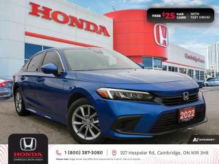 <p><strong>HONDA CERTIFIED USED VEHICLE! JUST LIKE BRAND NEW! TEST DRIVE TODAY! </strong>2022 Honda Civic EX featuring CVT transmission, five passenger seating, rearview camera with guidelines, push button start, remote engine starter, power sunroof, Apple CarPlay and Android Auto connectivity, Siri® Eyes Free compatibility, ECON mode, Bluetooth, AM/FM audio system with two USB inputs, steering wheel mounted controls, cruise control, air conditioning, dual climate zones, heated front seats, two 12V power outlet, power mirrors, power locks, power windows, Anchors and Tethers for Children (LATCH), The Honda Sensing Technologies - Adaptive Cruise Control, Forward Collision Warning system, Collision Mitigation Braking system, Lane Departure Warning system, Lane Keeping Assist system and Road Departure Mitigation system, Blind Spot Information (BSI) system with Rear Cross Traffic Monitor system, remote keyless entry, auto on/off headlights, LED fog lights, electronic stability control and anti-lock braking system. Contact Cambridge Centre Honda for special discounted finance rates, as low as 8.99%, on approved credit from Honda Financial Services.</p>

<p><span style=color:#ff0000><strong>FREE $25 GAS CARD WITH TEST DRIVE!</strong></span></p>

<p>Our philosophy is simple. We believe that buying and owning a car should be easy, enjoyable and transparent. Welcome to the Cambridge Centre Honda Family! Cambridge Centre Honda proudly serves customers from Cambridge, Kitchener, Waterloo, Brantford, Hamilton, Waterford, Brant, Woodstock, Paris, Branchton, Preston, Hespeler, Galt, Puslinch, Morriston, Roseville, Plattsville, New Hamburg, Baden, Tavistock, Stratford, Wellesley, St. Clements, St. Jacobs, Elmira, Breslau, Guelph, Fergus, Elora, Rockwood, Halton Hills, Georgetown, Milton and all across Ontario!</p>