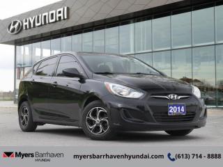 <b>Bluetooth,  Heated Seats,  SiriusXM,  Steering Wheel Audio Control,  Air Conditioning!</b><br> <br>  Compare at $9681 - Our Price is just $9399! <br> <br>   This Hyundai Accent offers excellent fuel economy, relaxing ride quality and surprisingly generous space. This  2014 Hyundai Accent is for sale today in Ottawa. <br> <br>Its hard to find style, safety, and value in a fun to drive package, but thats exactly what this Hyundai Accent delivers. Leave compromise behind and enjoy this fun, economical Accent filled with modern design and advanced safety features. Let this Hyundai Accent change your idea of small cars. This  hatchback has 104,398 kms. Its  black in colour  . It has an automatic transmission and is powered by a  138HP 1.6L 4 Cylinder Engine.   This vehicle has been upgraded with the following features: Bluetooth,  Heated Seats,  Siriusxm,  Steering Wheel Audio Control,  Air Conditioning,  Power Windows. <br> <br/><br> Buy this vehicle now for the lowest bi-weekly payment of <b>$90.77</b> with $0 down for 60 months @ 6.99% APR O.A.C. ( Plus applicable taxes -  & fees   ).  See dealer for details. <br> <br>*LIFETIME ENGINE TRANSMISSION WARRANTY NOT AVAILABLE ON VEHICLES WITH KMS EXCEEDING 140,000KM, VEHICLES 8 YEARS & OLDER, OR HIGHLINE BRAND VEHICLE(eg. BMW, INFINITI. CADILLAC, LEXUS...)<br> Come by and check out our fleet of 30+ used cars and trucks and 70+ new cars and trucks for sale in Ottawa.  o~o