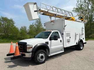 <div>2010 Ford F 450 Bucket Truck 270,000 kms.  Mint condition. 40 foot reach ladder bucket with a commercial generator and power inverter. This truck is rust free and very well kept. The back is set up for a splicing station. With all aluminum and stainless steel, workbenches and toolboxes, fully insulated and heated operates. This truck runs an operates. Absolutely perfect with no issues. It is sold as is ￼plus Hst  </div>